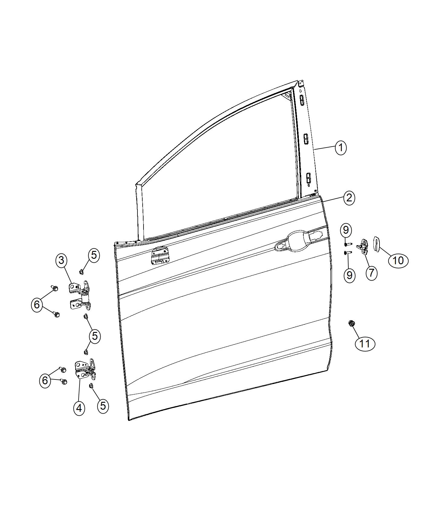 Front Door, Shell And Hinges. Diagram