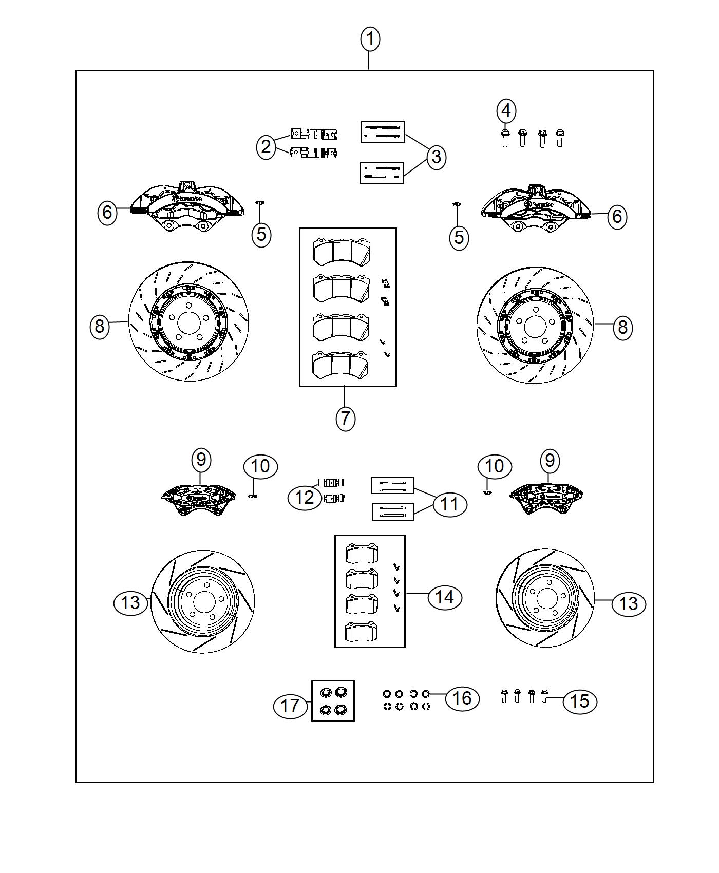 Diagram Brake Kit, Front and Rear. for your 2003 Chrysler 300 M  