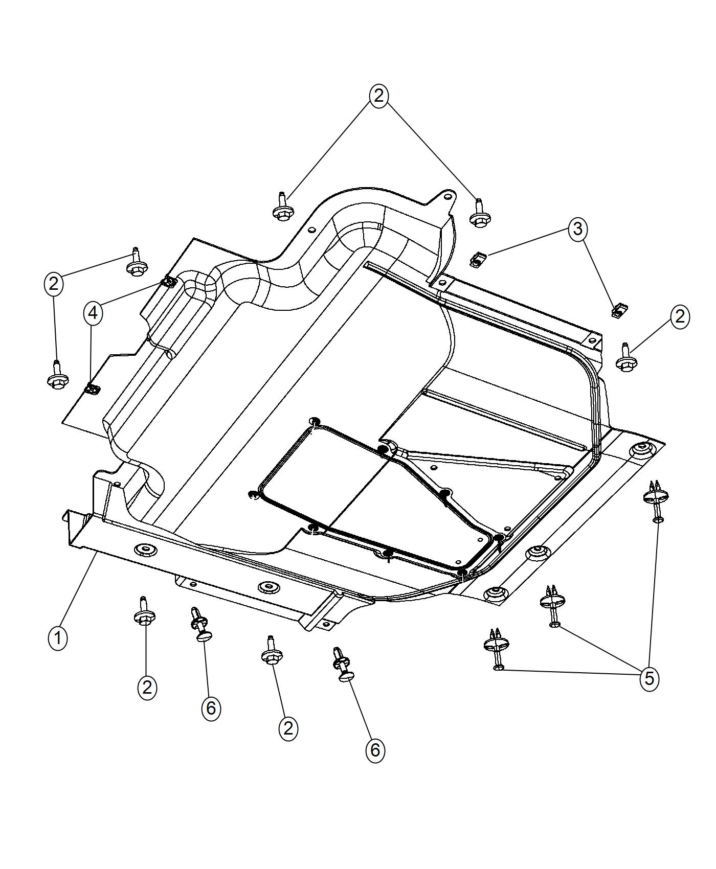 Diagram Under Body Shields and Skid Plate. for your 2017 Dodge Journey   