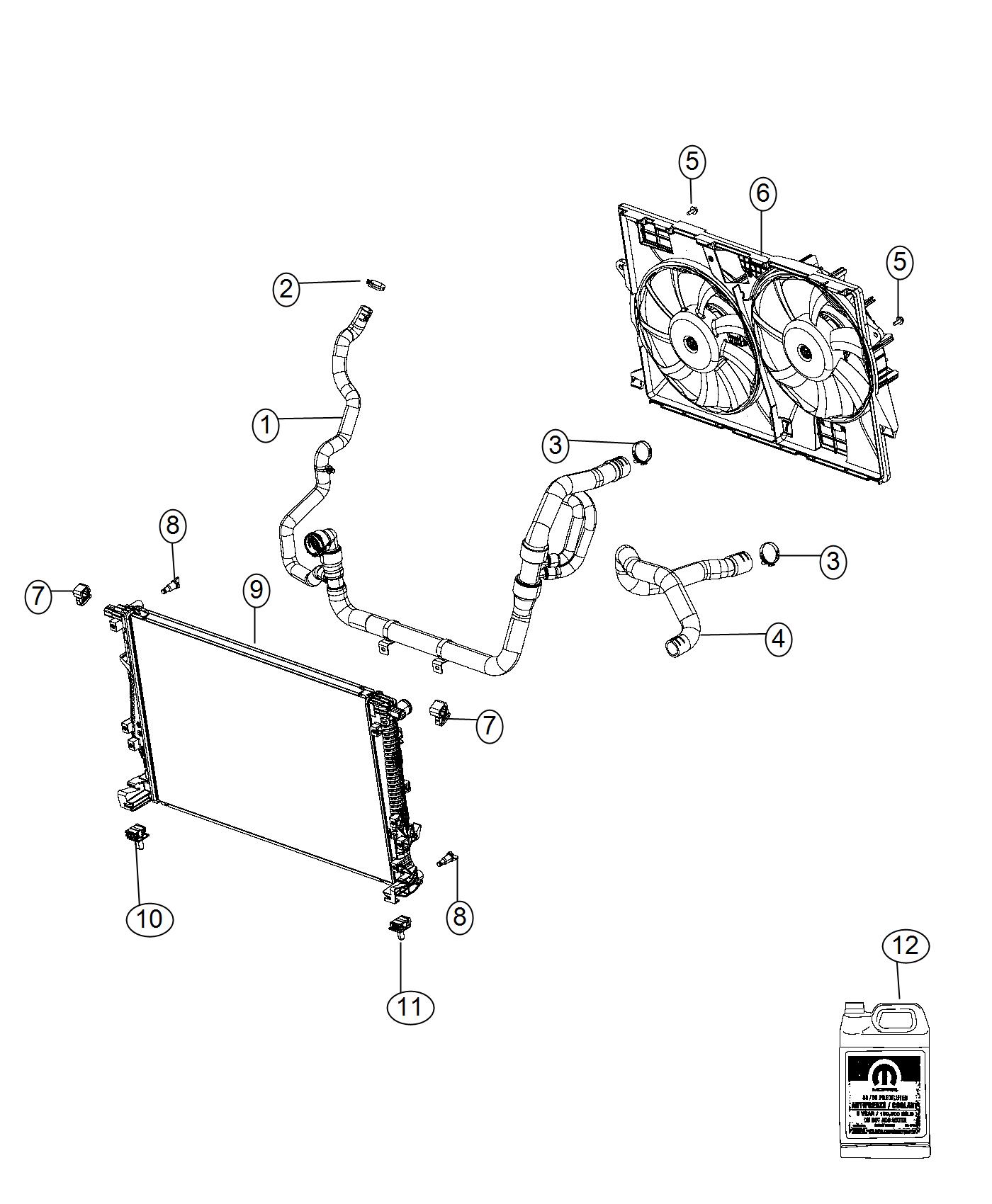 Diagram Radiator and Related Parts Dual Fan. for your 2016 Chrysler 200   