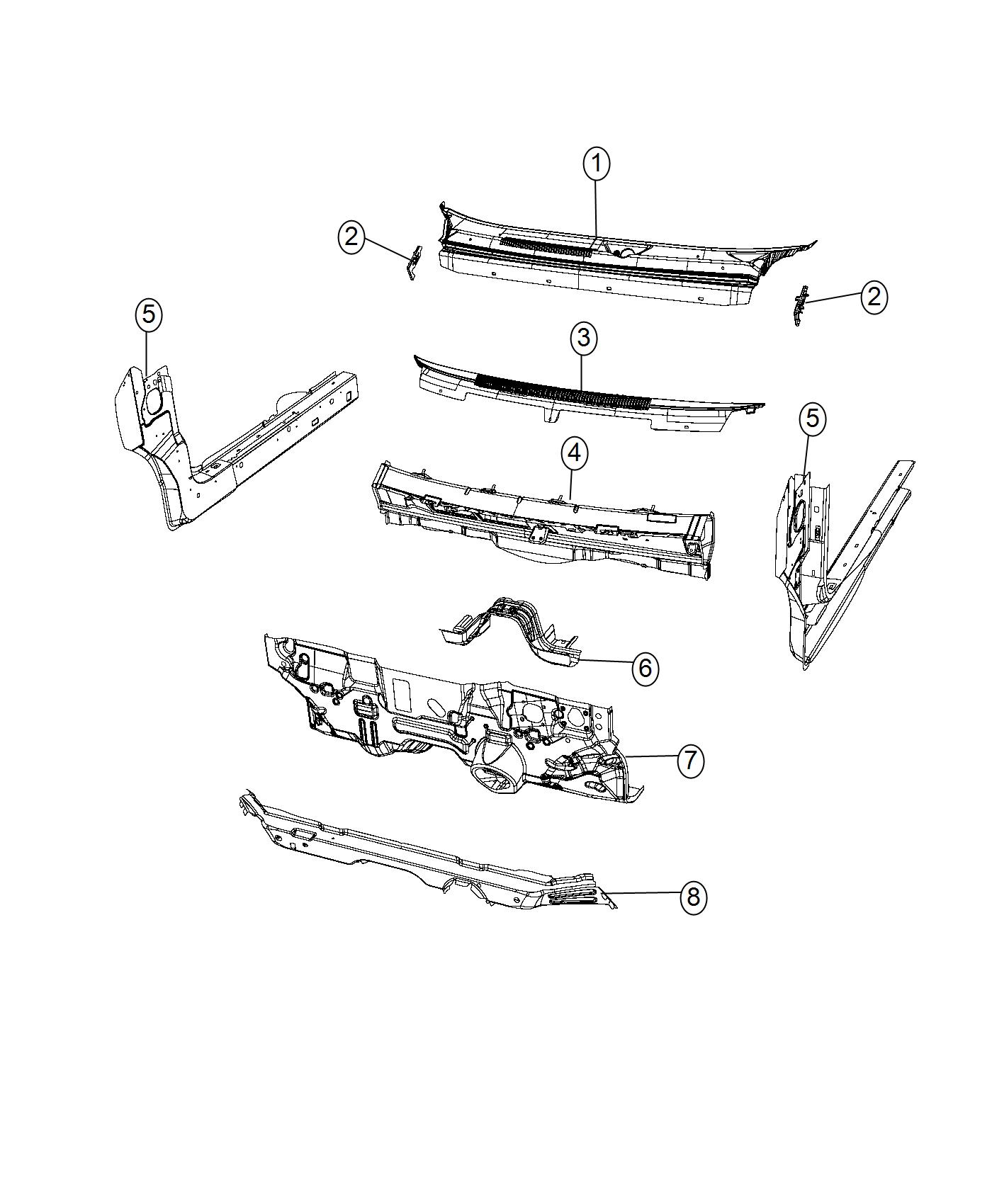 Diagram Cowl , Dash Panel and Related Parts. for your 2017 Dodge Journey   