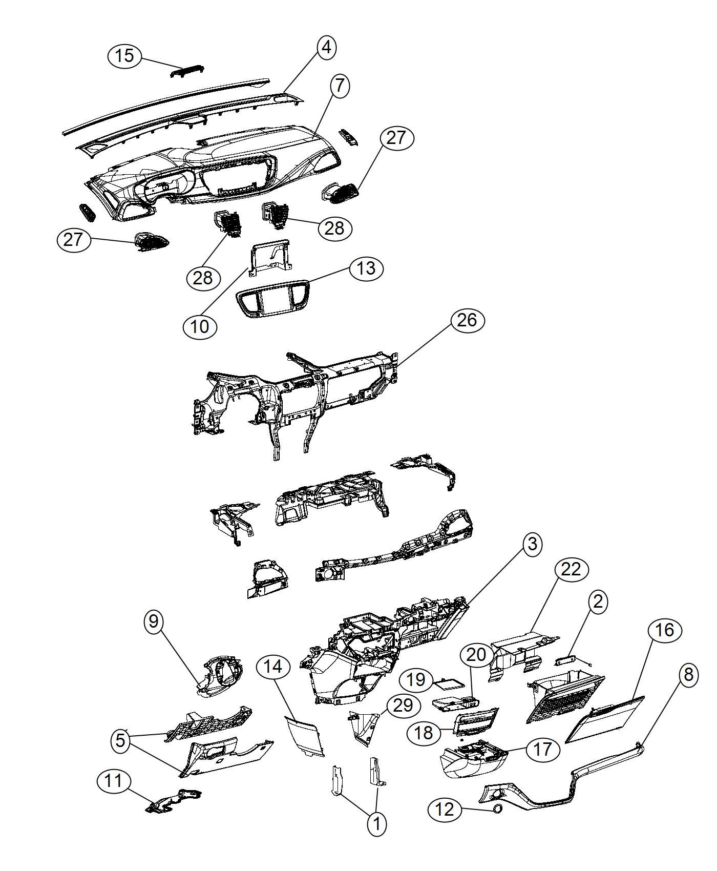 Diagram Instrument Panel Trim. for your Dodge Durango  