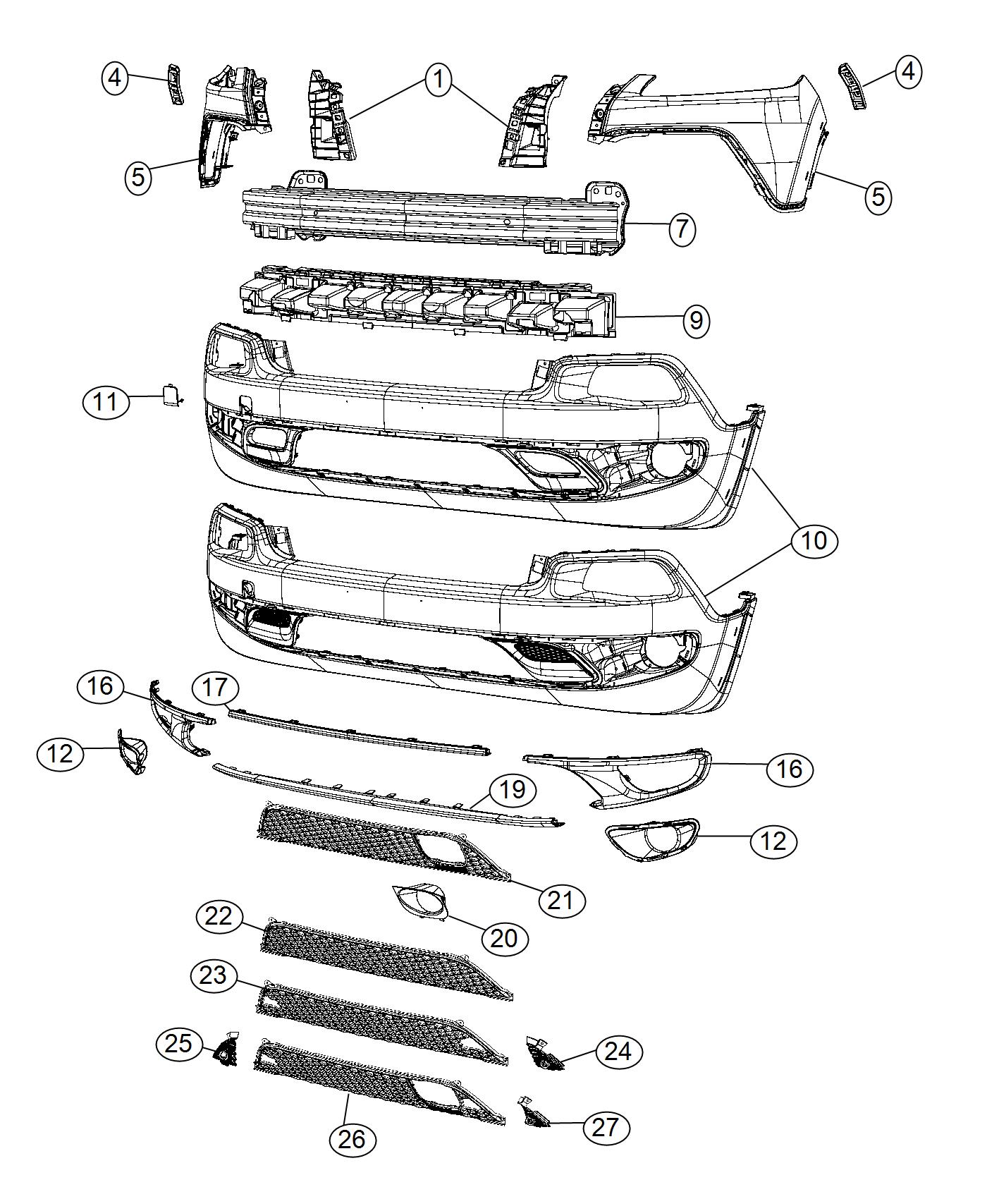 Diagram Fascia, Front-Trailhawk. for your Jeep Cherokee  