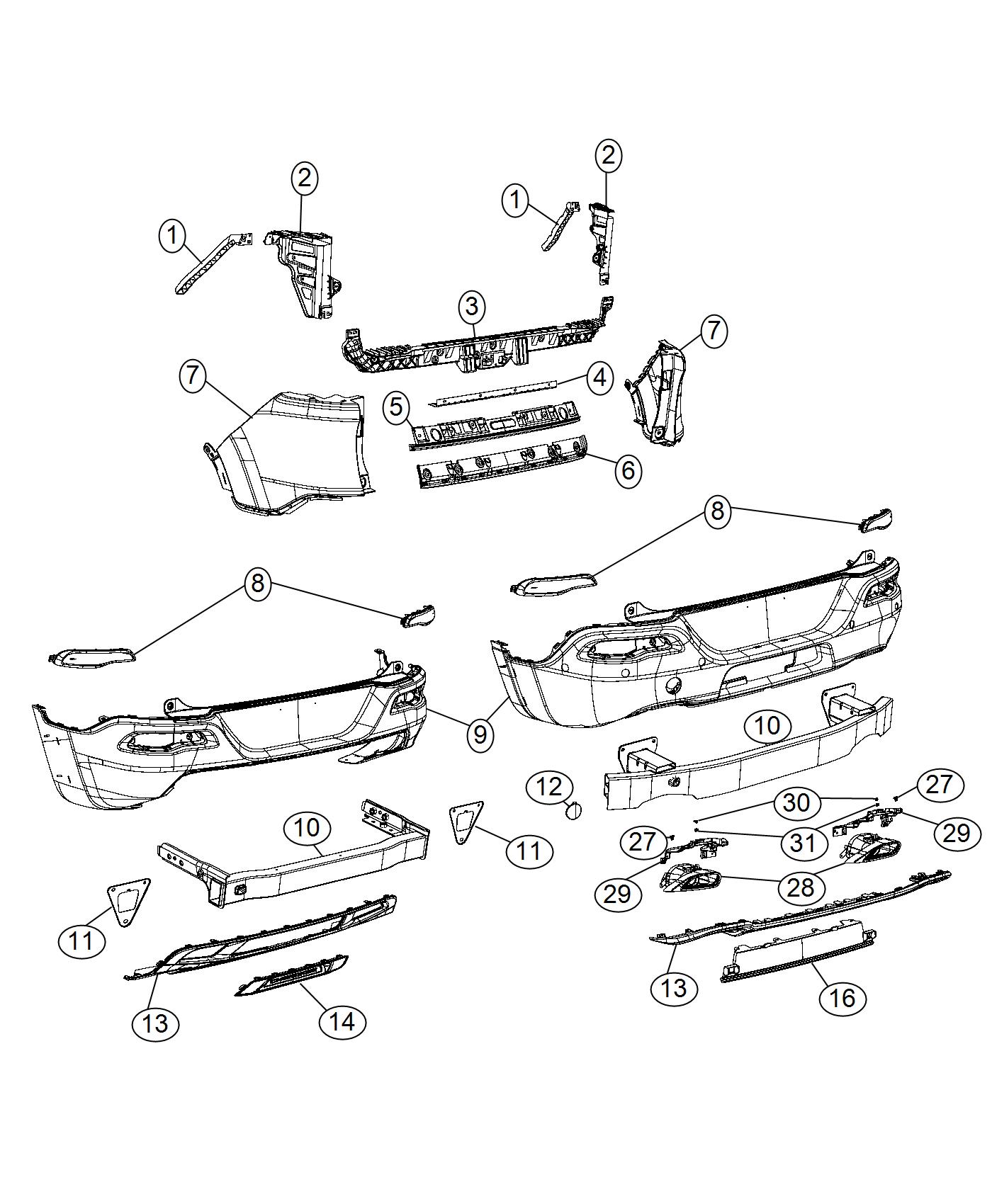 Diagram Fascia, Rear. for your Jeep Cherokee  