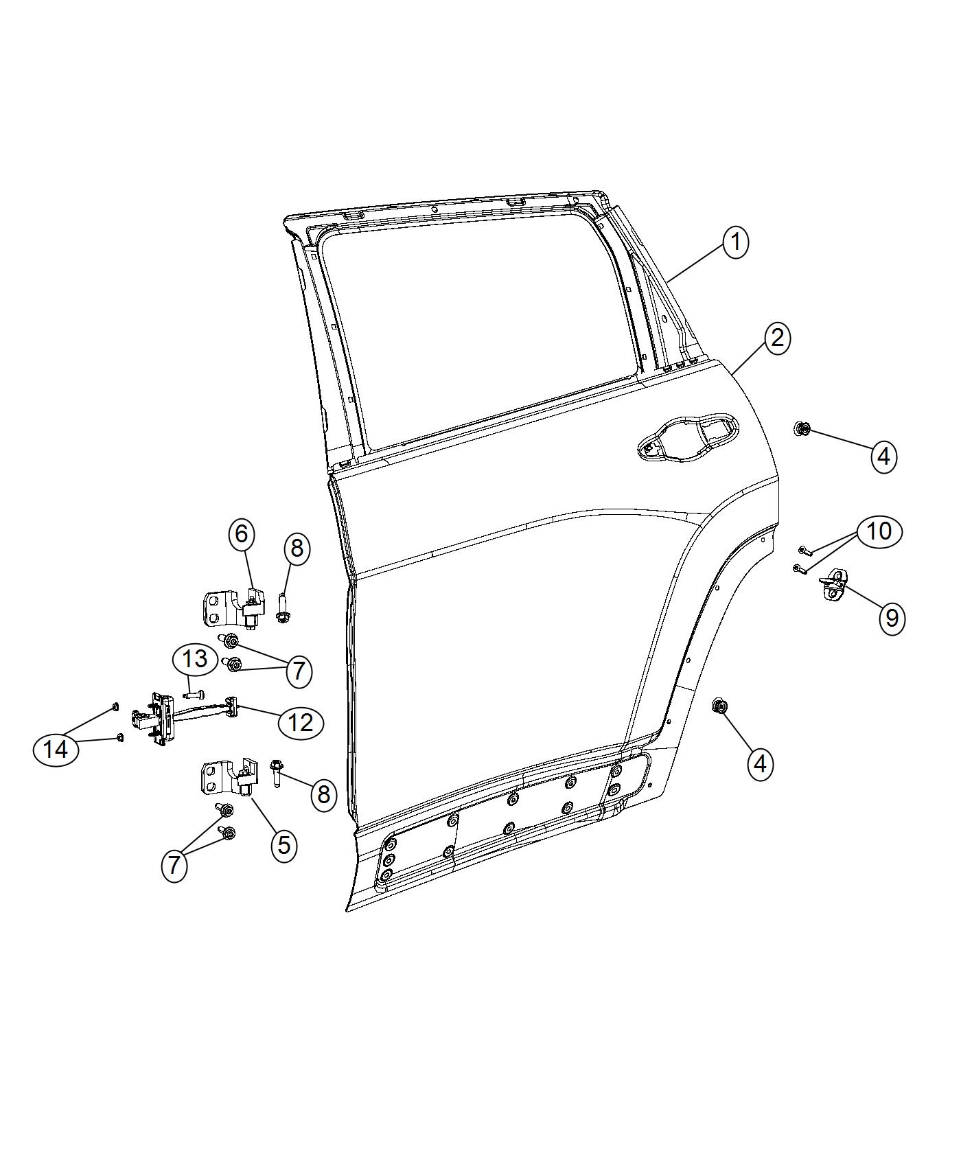 Diagram Rear Door, Shell and Hinges. for your 1999 Chrysler 300  M 