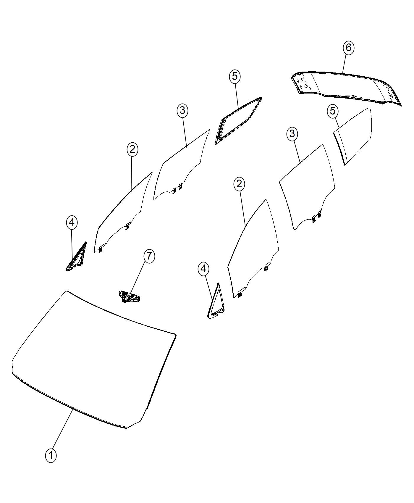 Diagram Glass, Glass Hardware And Interior Rear View Mirror. for your 2022 Dodge Challenger 5.7L HEMI V8 M/T R/T 