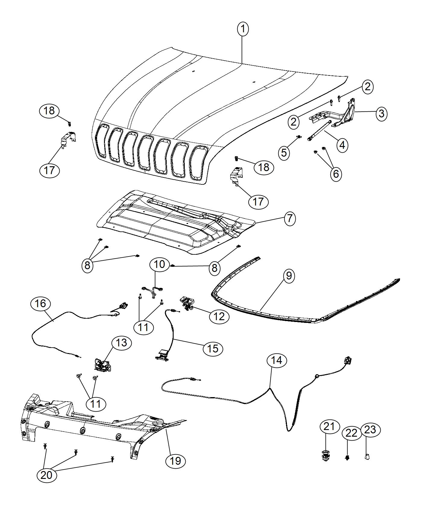 Diagram Hood and Related Parts. for your Jeep Cherokee  