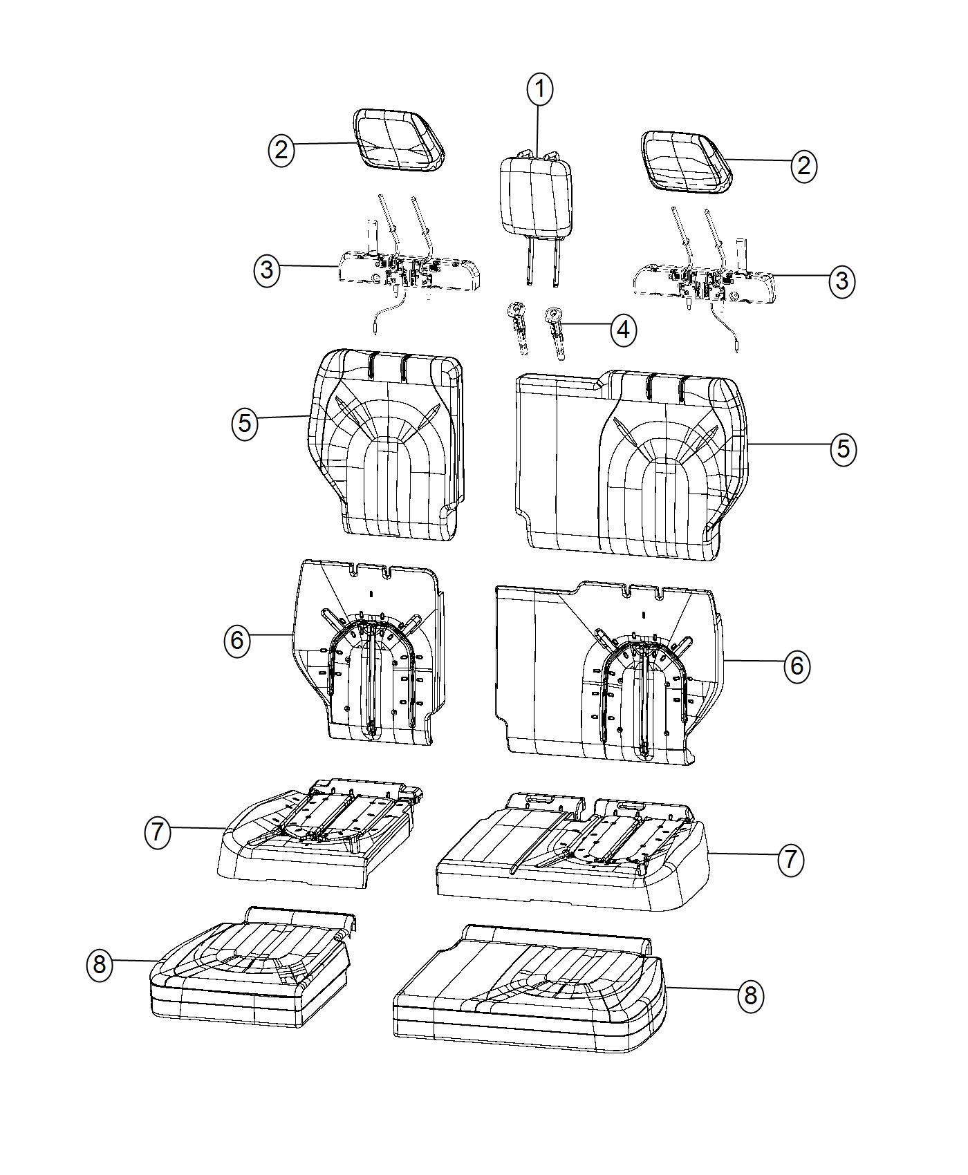 Diagram Rear Seat - Split Seat - Stow and Go - Trim Code [B7]. for your 2000 Chrysler 300 M  