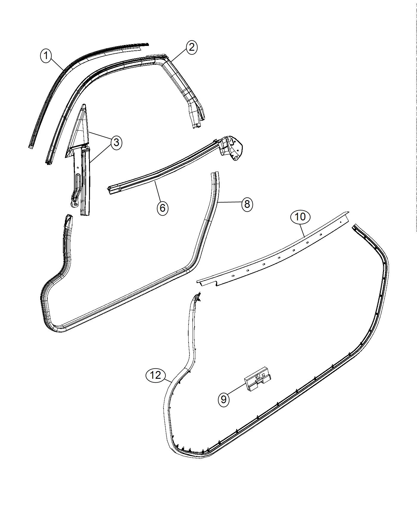 Diagram Weatherstrips, Front Door. for your 2002 Chrysler 300  M 