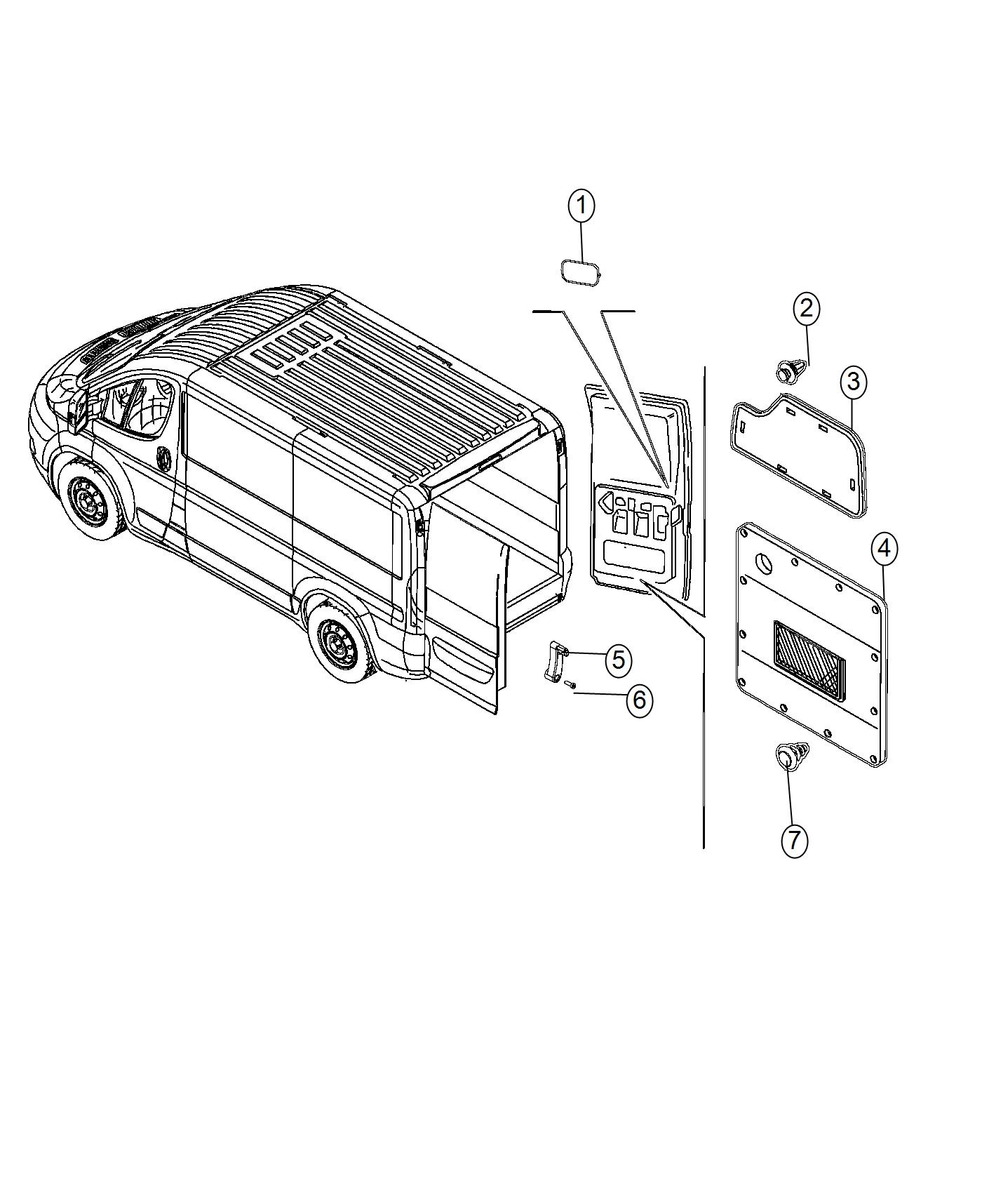 Diagram Rear Cargo Door Trim Panels. for your Ram ProMaster  