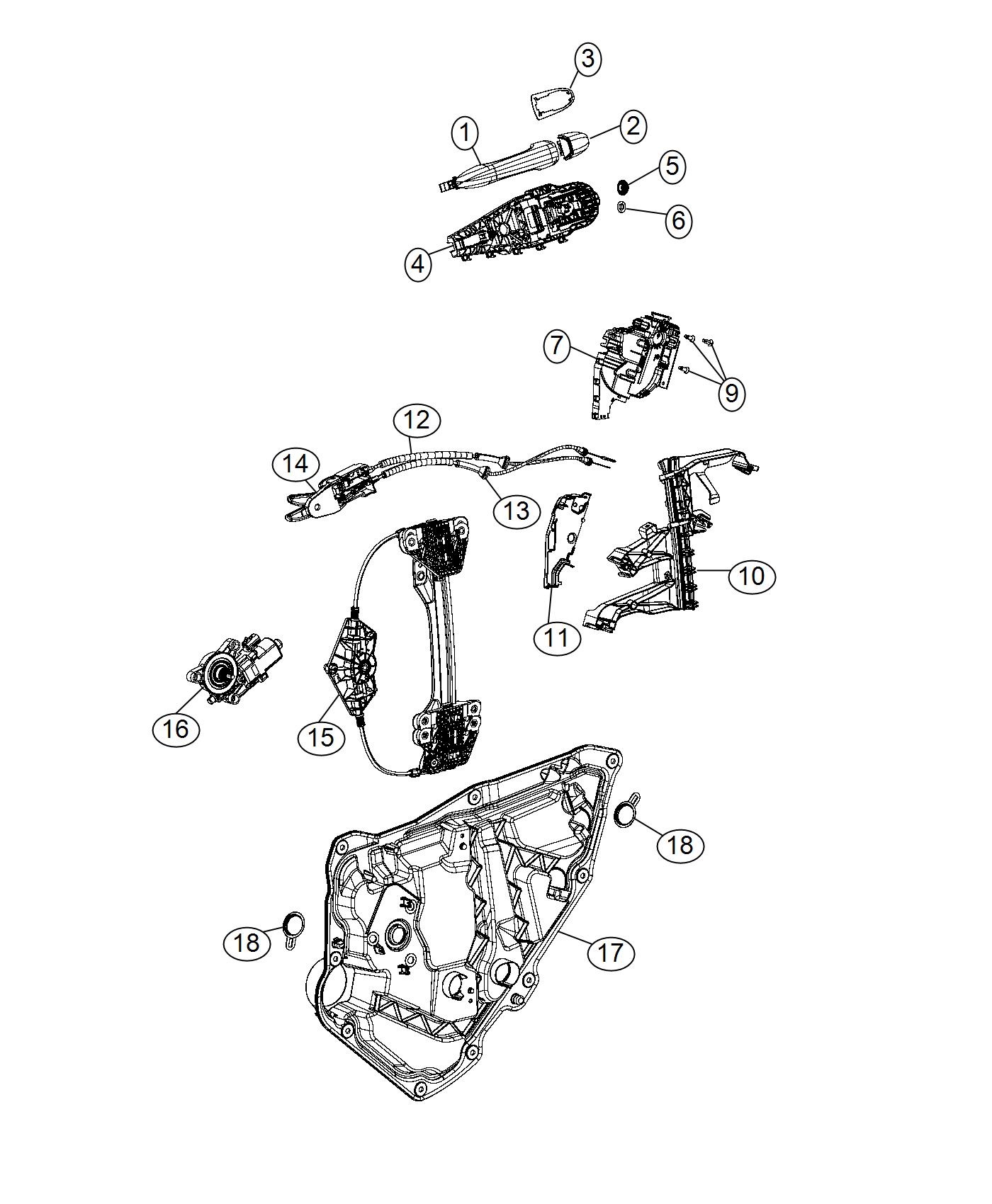 Diagram Rear Door, Hardware Components. for your 2002 Chrysler 300  M 