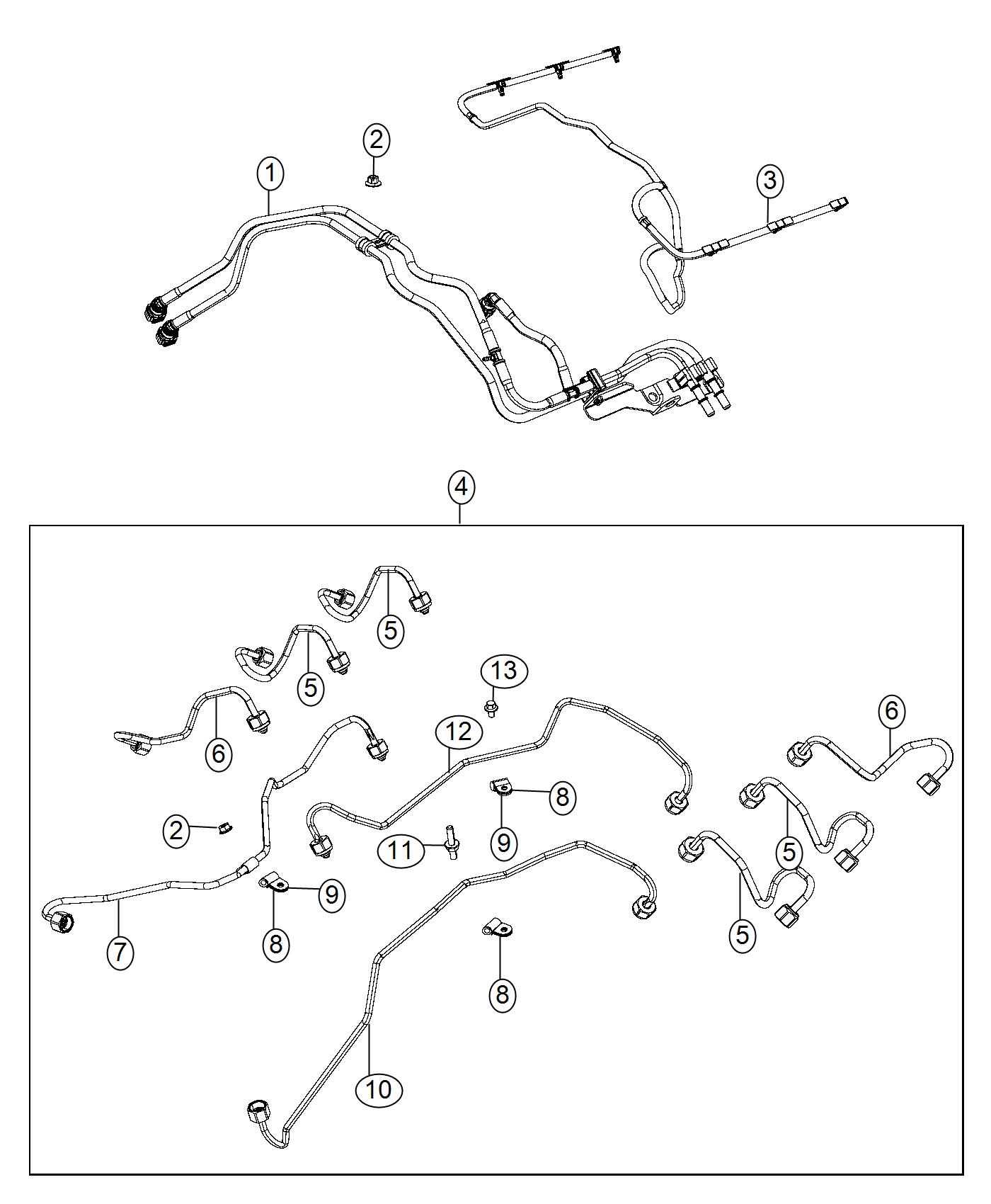 Diagram Fuel Lines, Engine, 3.0L [3.0L V6 Turbo Diesel Engine] [3.0L V6 Turbo Diesel Engine w/ESS]. for your 2019 Jeep Grand Cherokee   