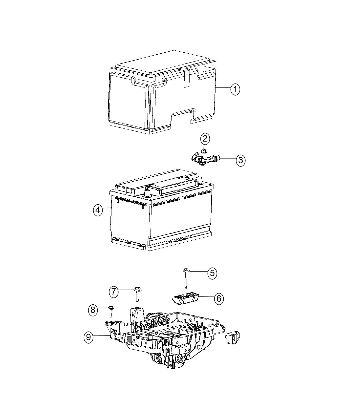 Diagram Battery, Tray and Support. for your Jeep Cherokee  