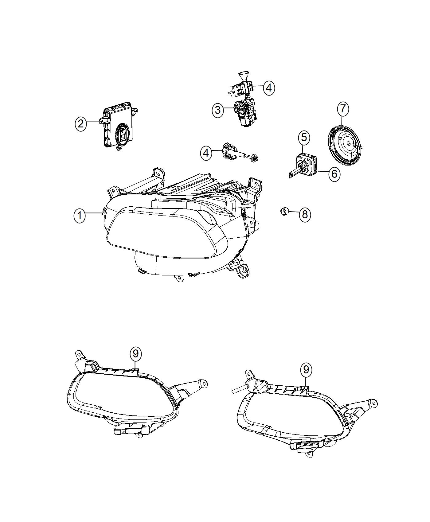 Diagram Lamps, Front Headlamp. for your Jeep