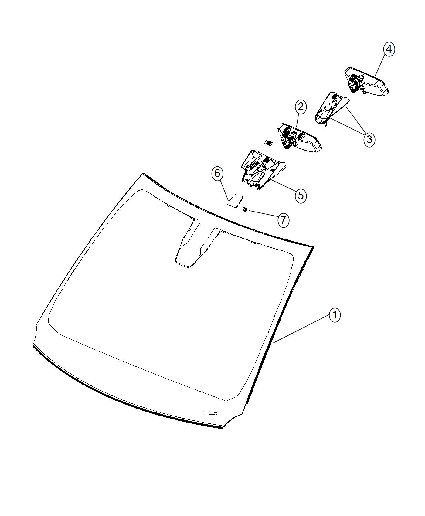 Glass, Windshield Hardware and Interior Mirror. Diagram