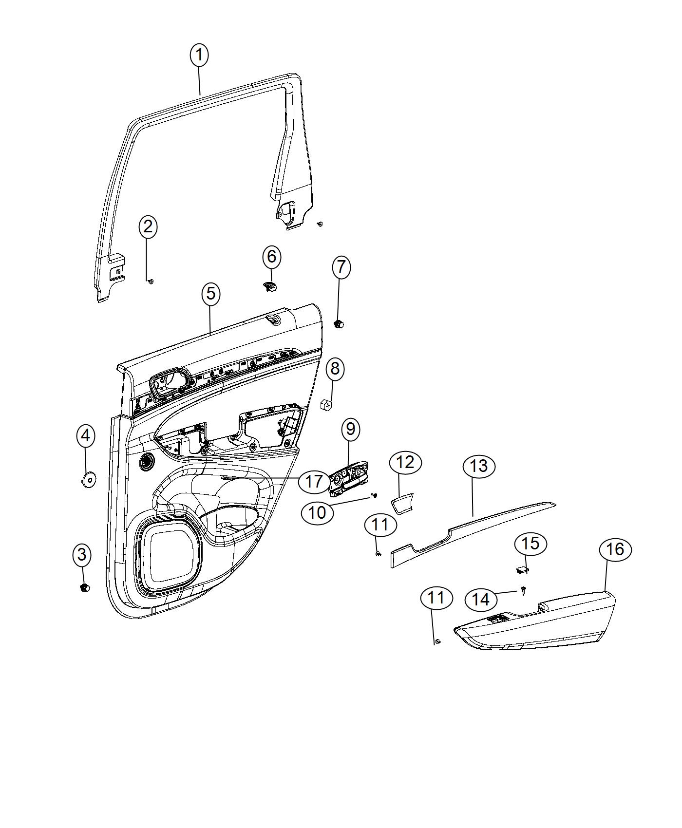 Diagram Rear Door Trim Panels. for your 2007 Jeep Grand Cherokee   