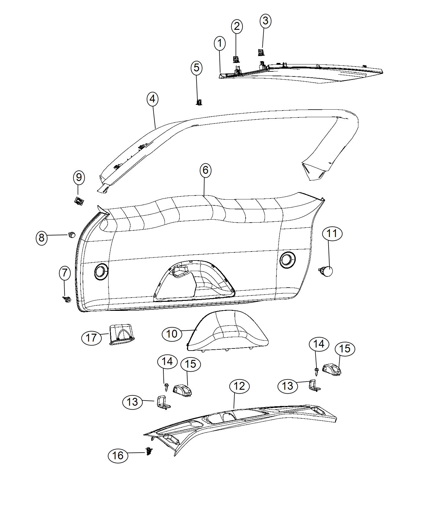 Diagram Liftgate Panels and Scuff Plate. for your Dodge