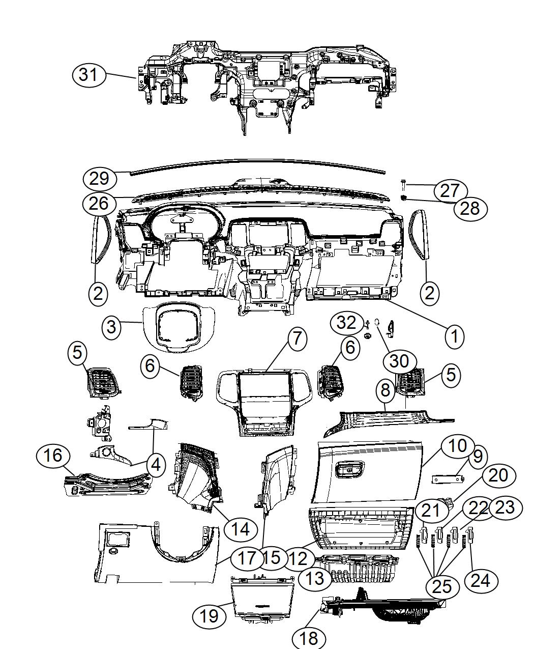 Diagram Instrument Panel - LHD. for your Jeep