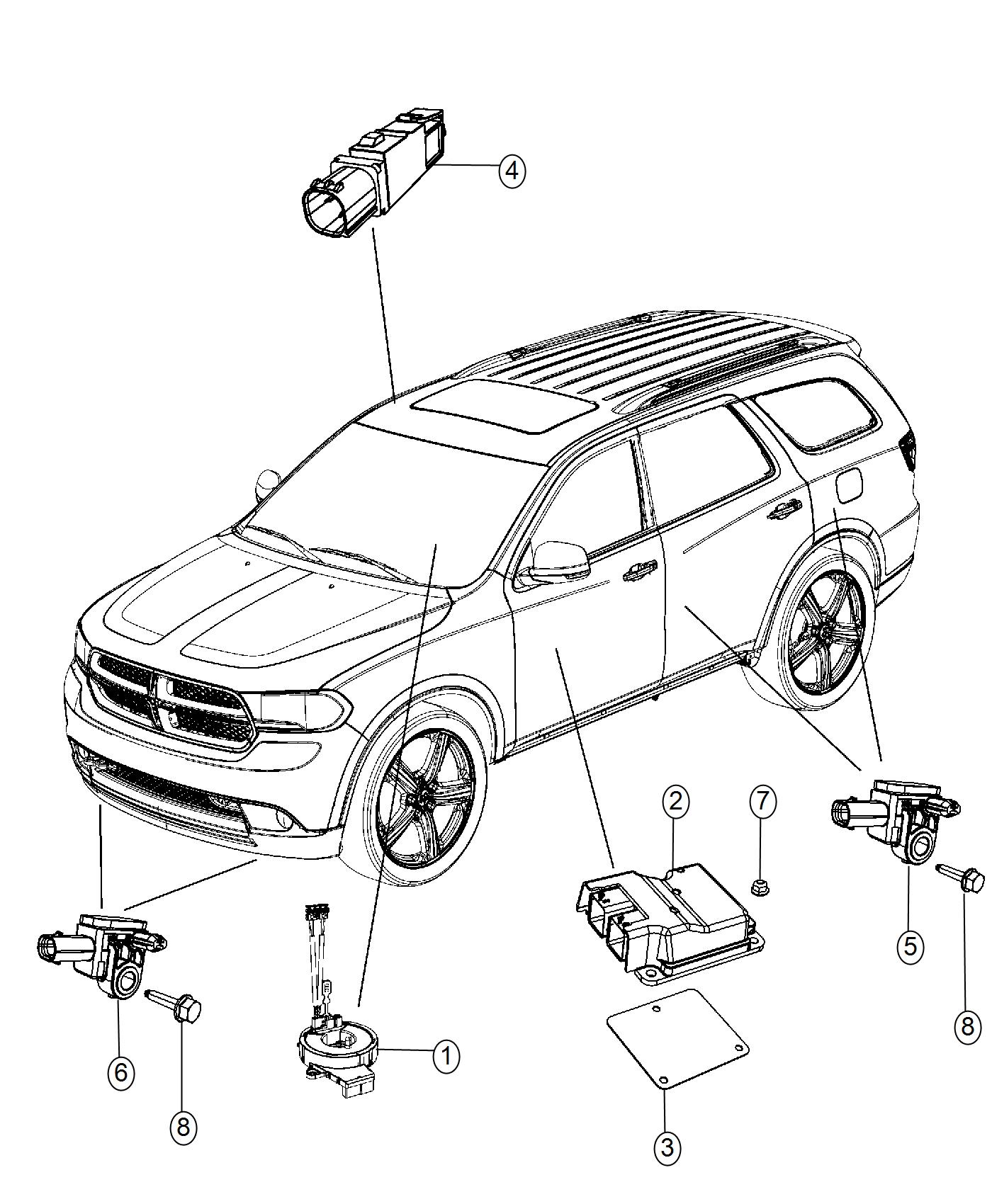 Diagram Air Bag Modules, Impact Sensors and Clock Spring. for your 2010 Chrysler 300   