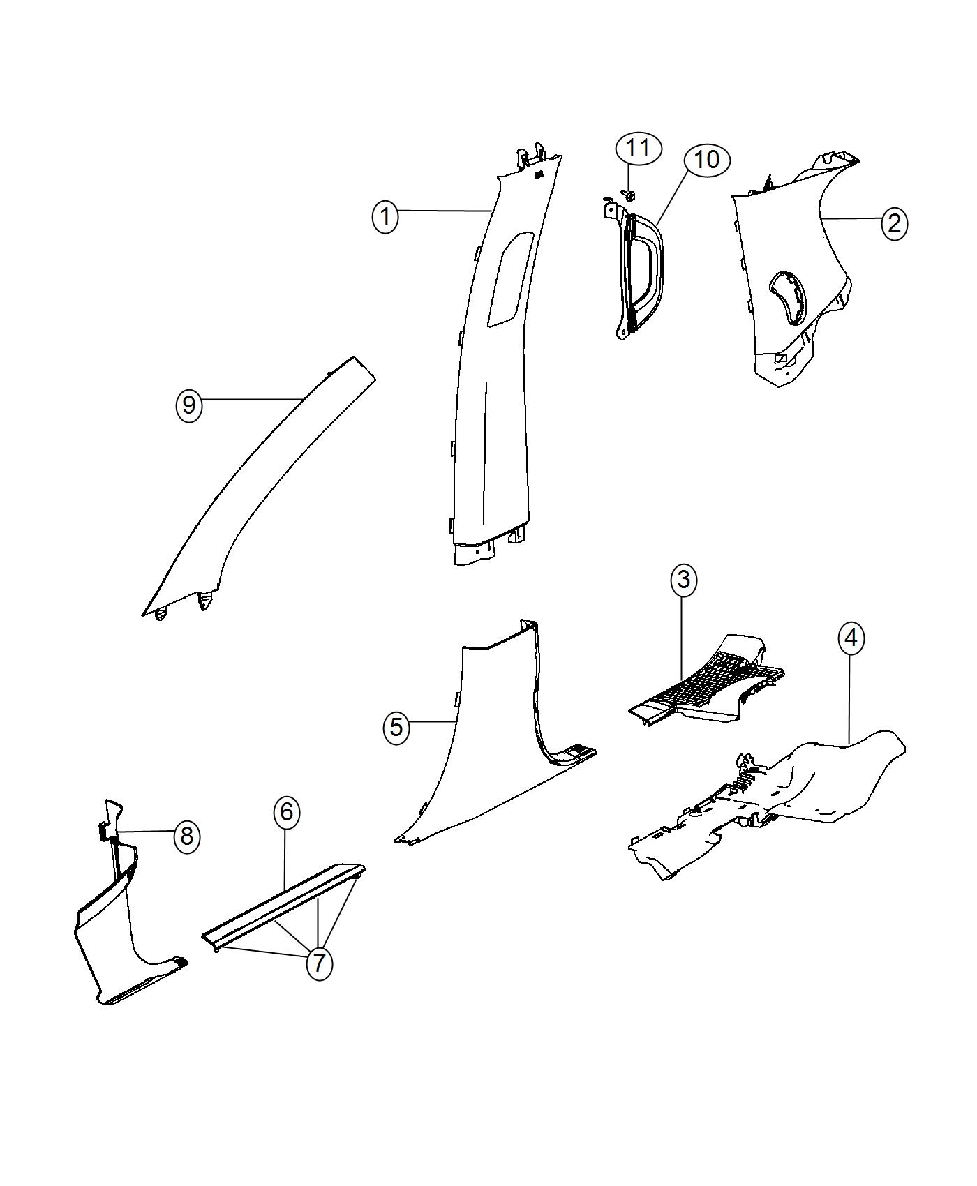 Diagram Interior Moldings and Pillars. for your Chrysler 300  M