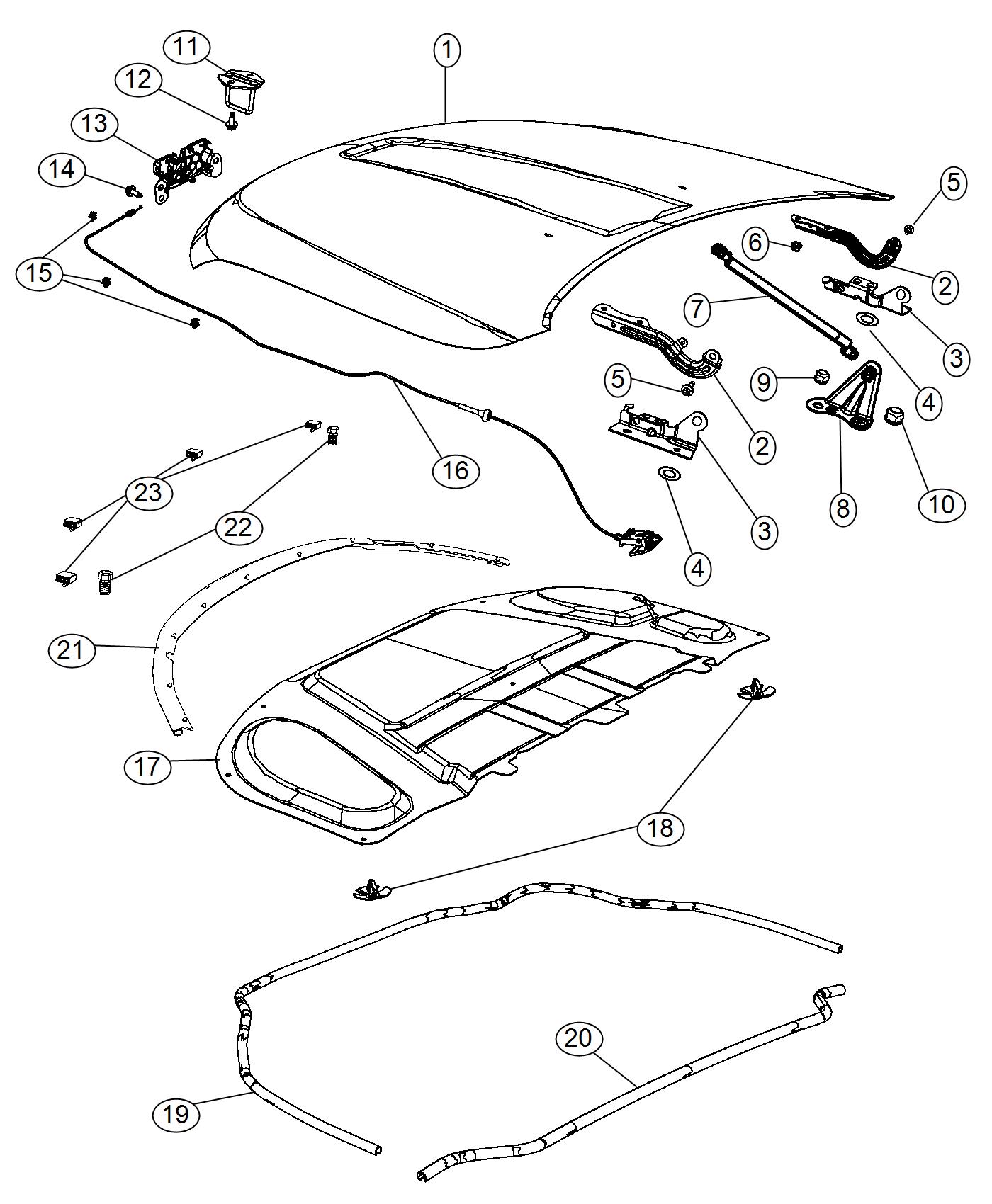 Diagram Hood and Related Parts. for your 2015 Dodge Viper   