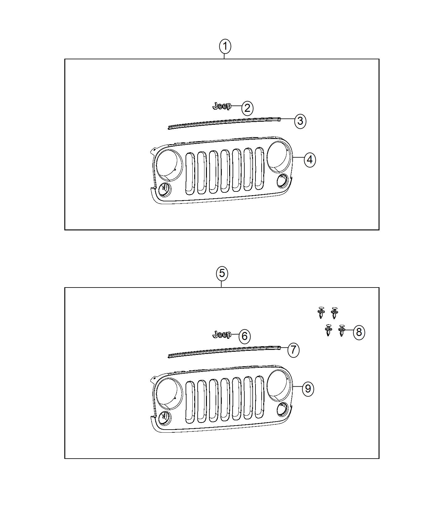 Diagram Grille Kit. for your 2008 Jeep Wrangler   