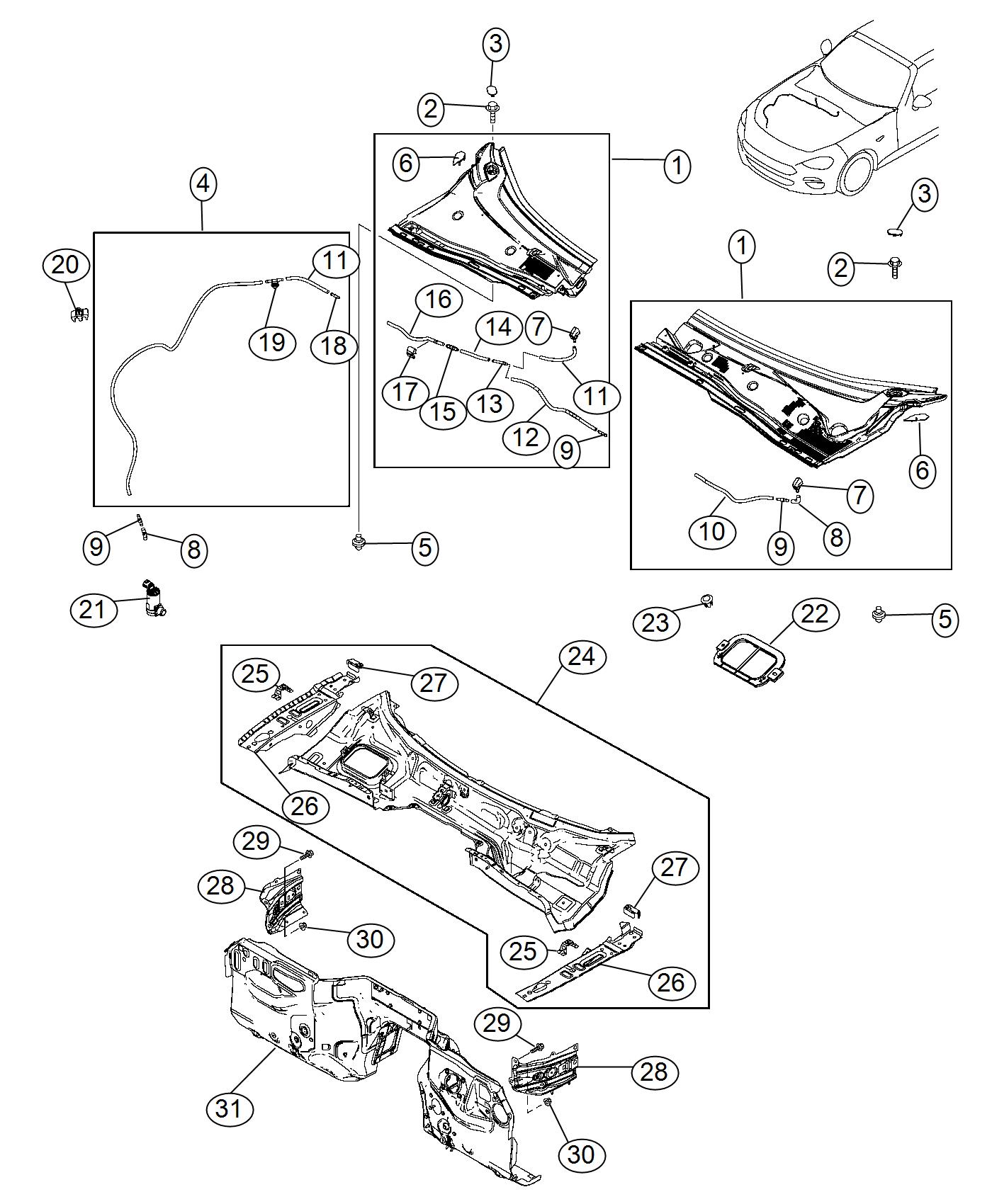 Cowl and Dash Panel. Diagram