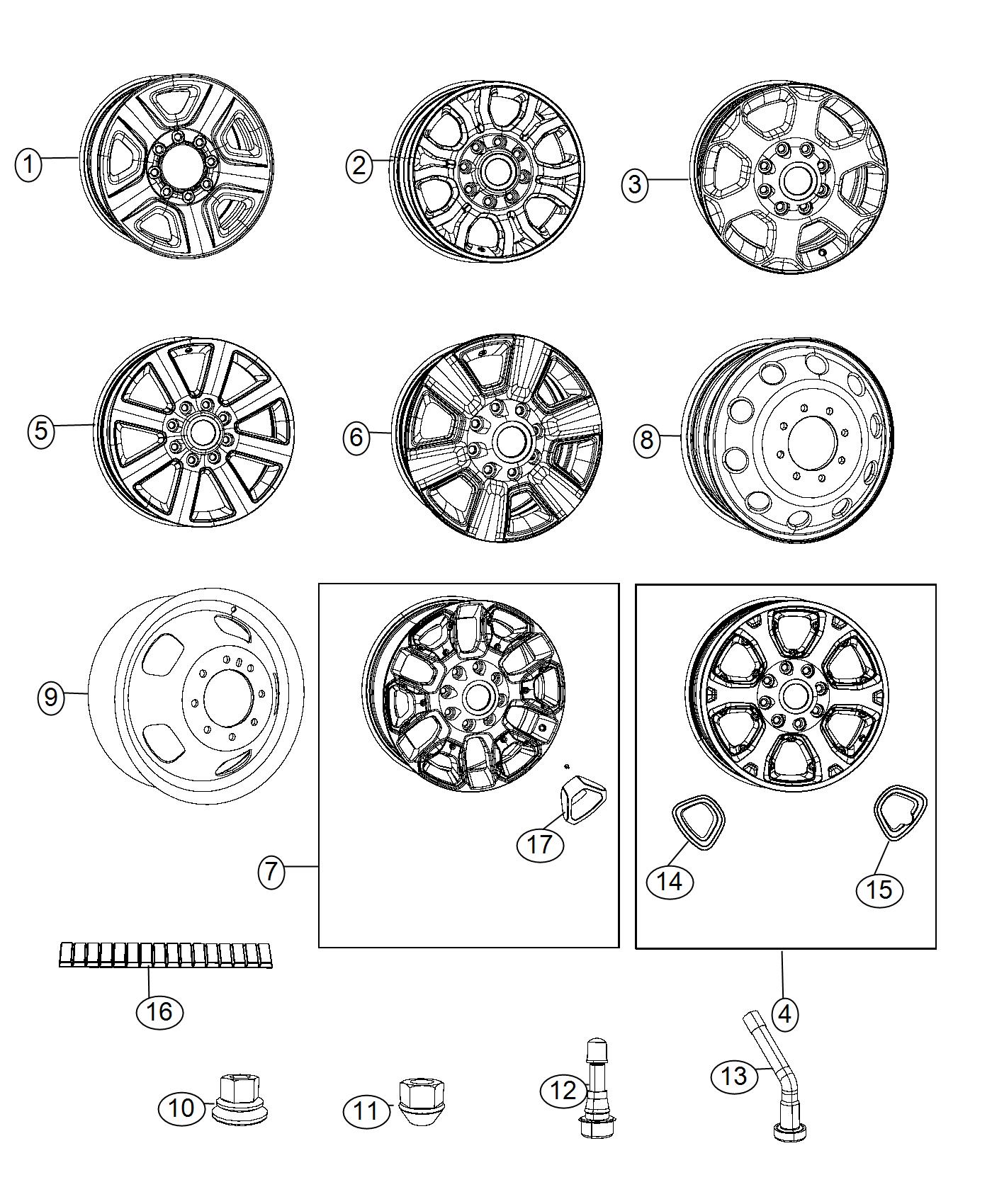 Diagram Wheels and Hardware. for your 2015 Dodge Journey   