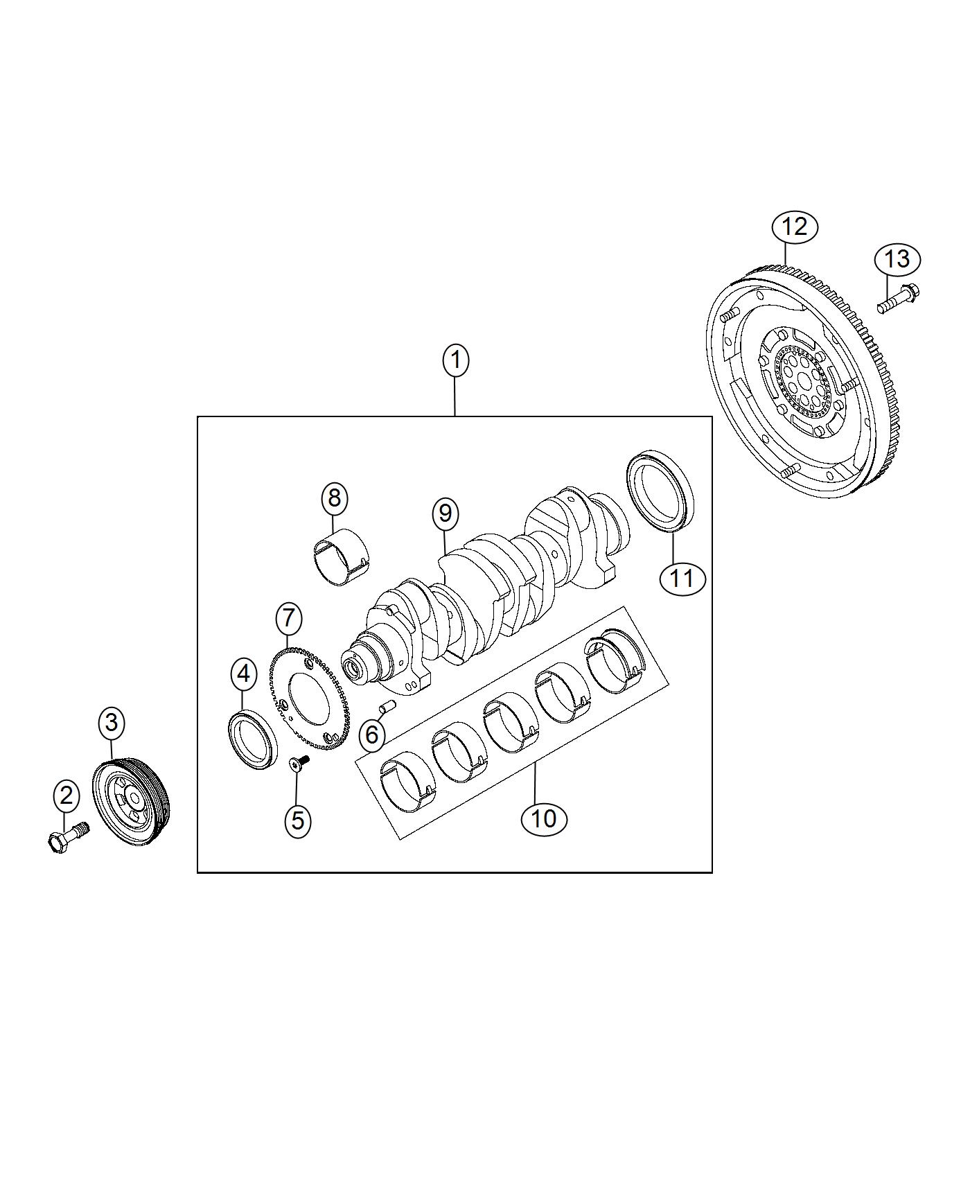 Diagram Crankshaft, Crankshaft Bearings, Damper And Flywheel 3.0L Diesel. for your 2004 Chrysler 300  M 