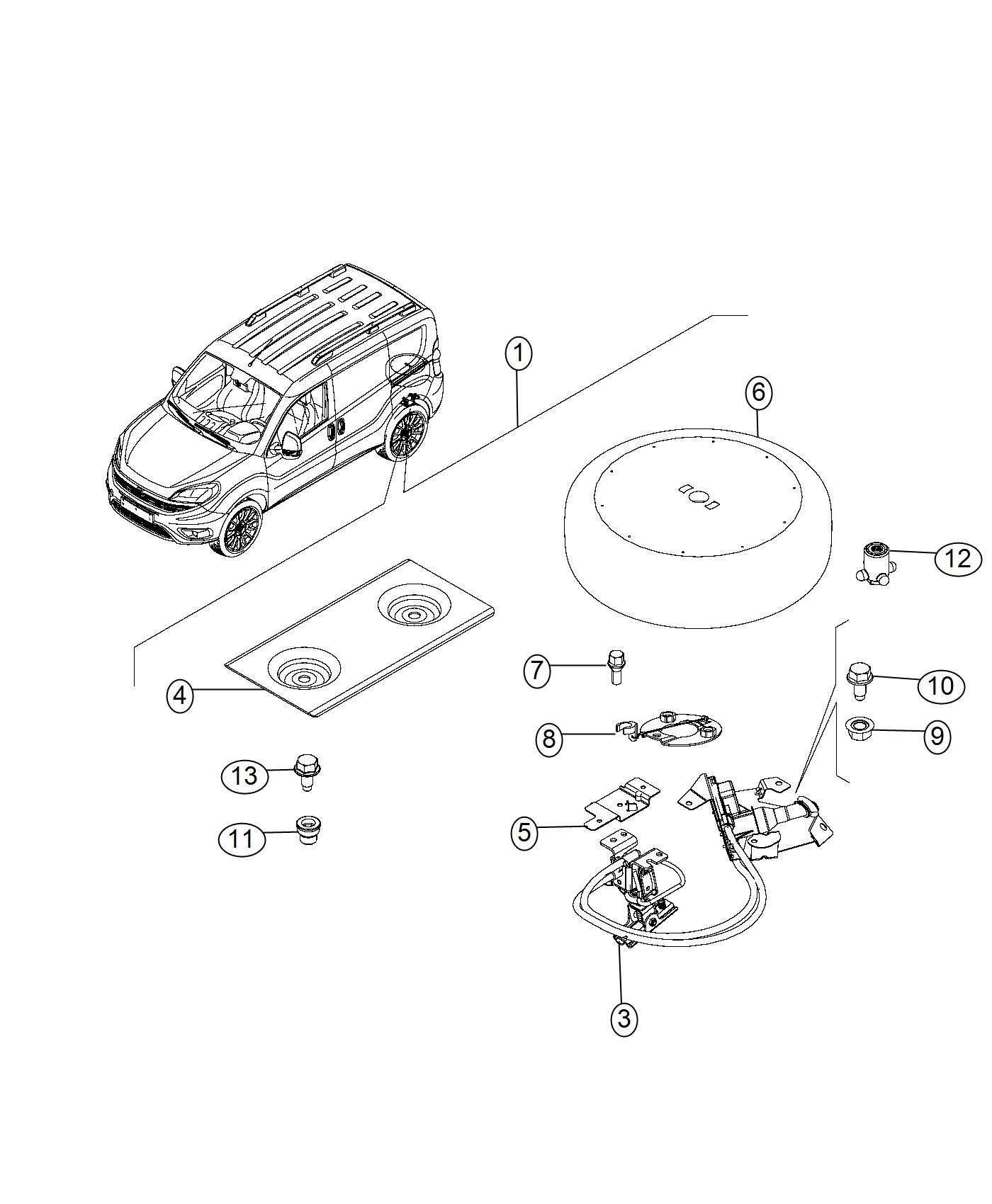 Diagram Spare Tire Stowage. for your 2017 Ram ProMaster City   