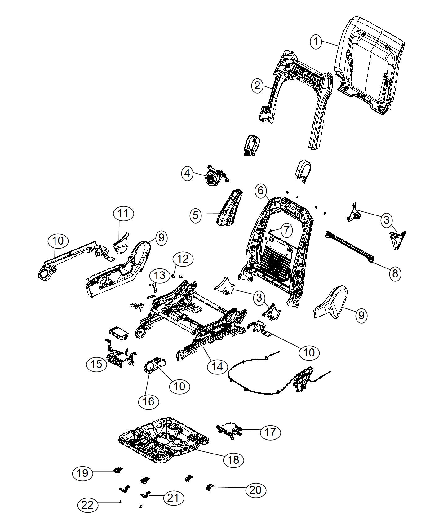 Adjusters, Recliners and Shields - Passenger Seat - Power. Diagram