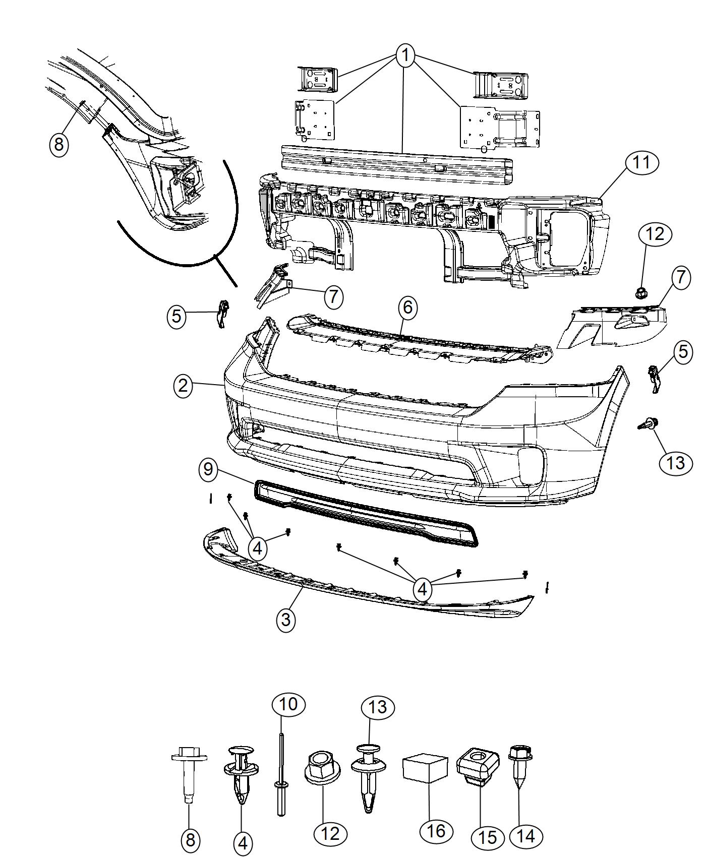 Diagram Fascia, Front, Body Color. for your 2001 Dodge Ram 1500   