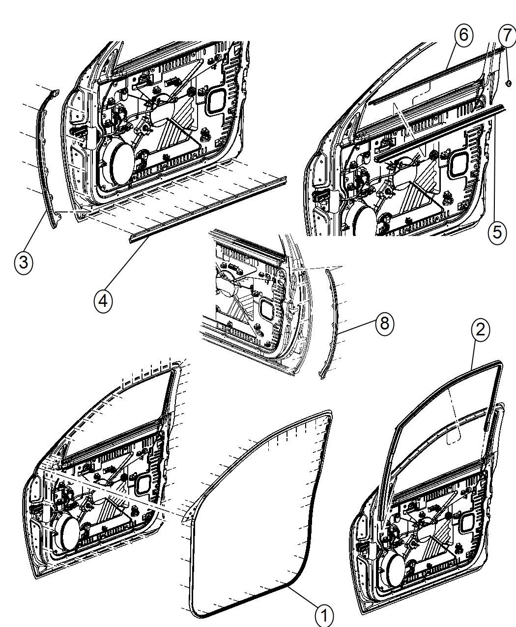 Diagram Weatherstrips, Front Door. for your 2004 Chrysler 300  M 