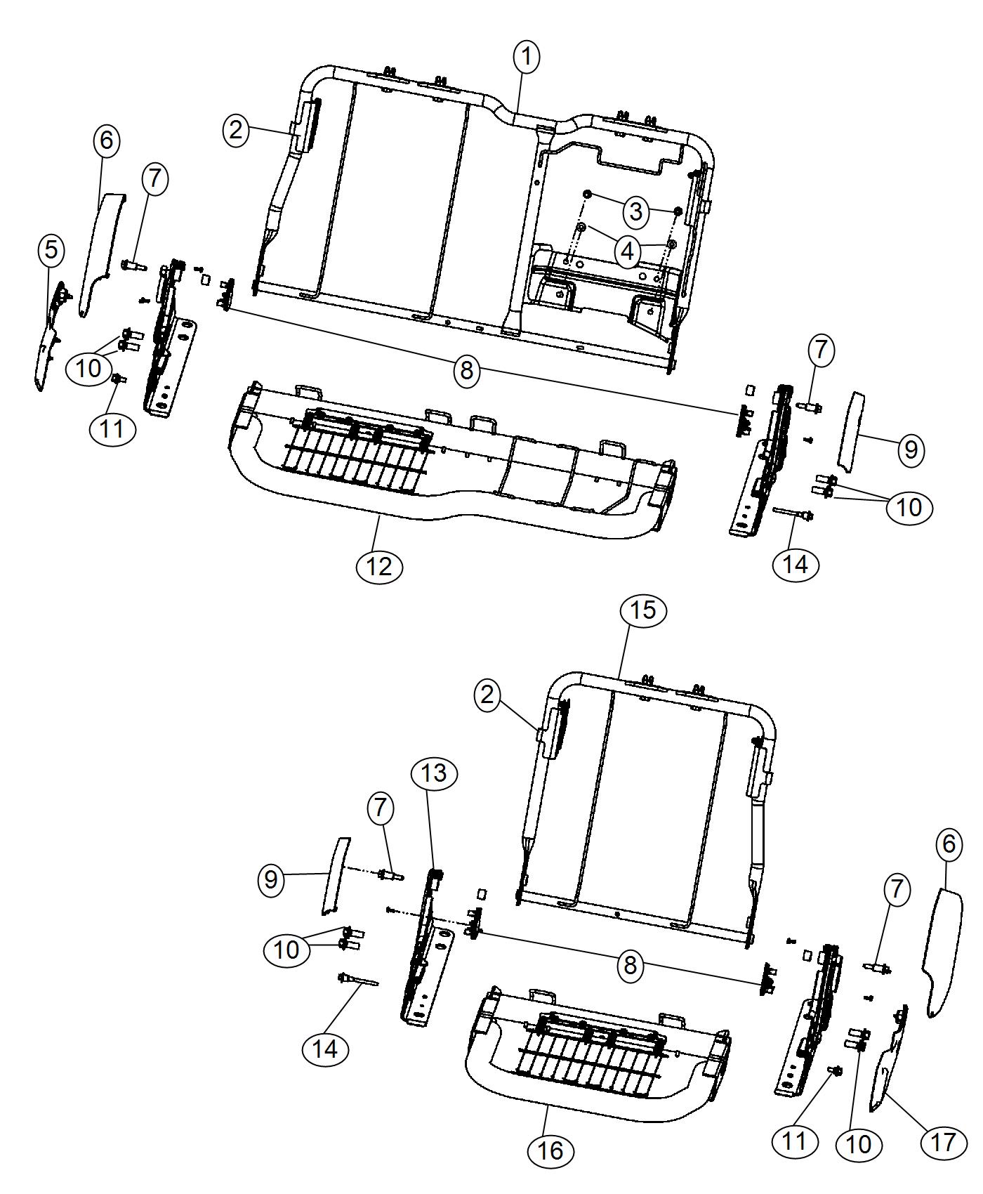 Diagram Crew Cab - Rear Seat Hardware - Split Seat - [Rear 60/40 Split Folding Seat]. for your Ram