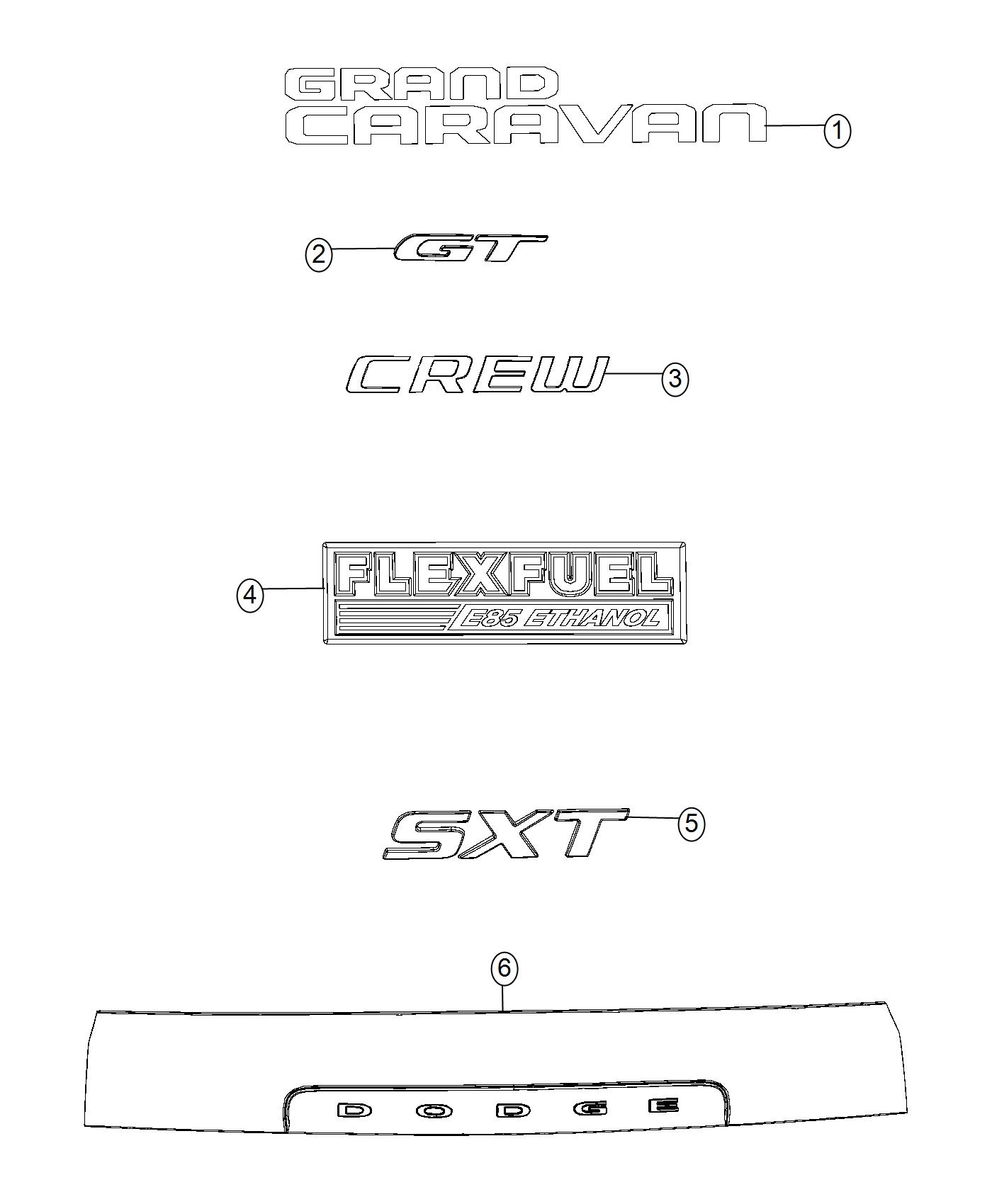 Diagram Nameplates, Emblems and Medallions. for your Dodge Grand Caravan  