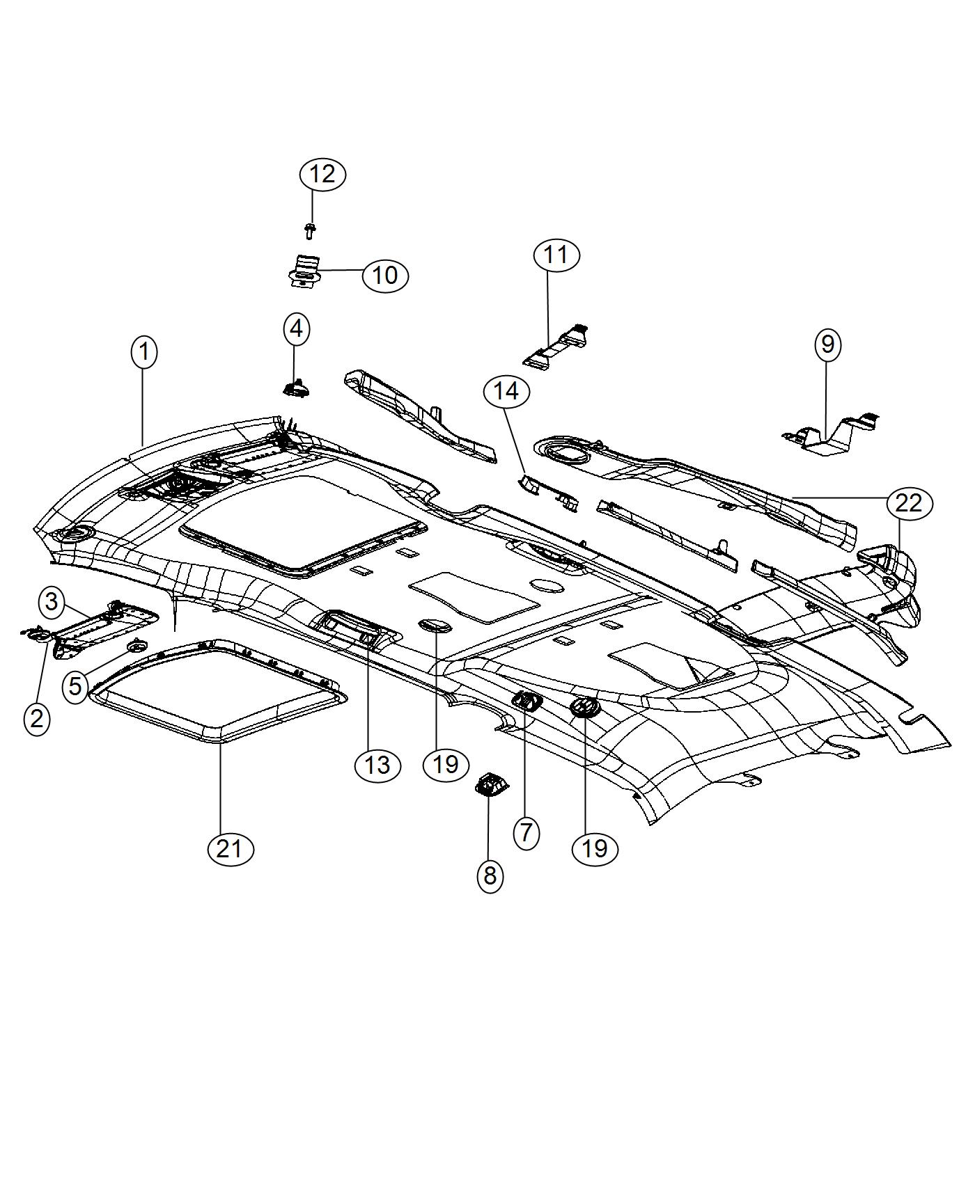 Diagram Headliners and Visors. for your Dodge Grand Caravan  