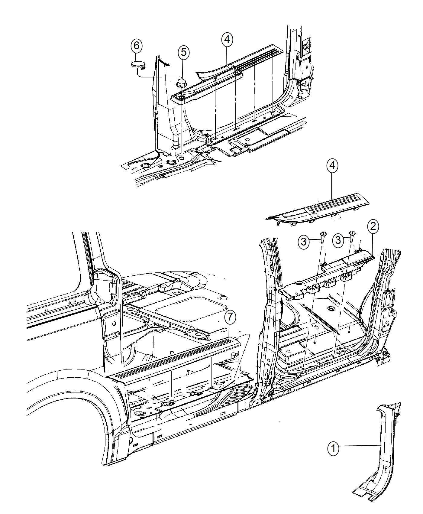 Diagram Cowl Side Panel and Scuff Plates. for your 1999 Chrysler 300  M 