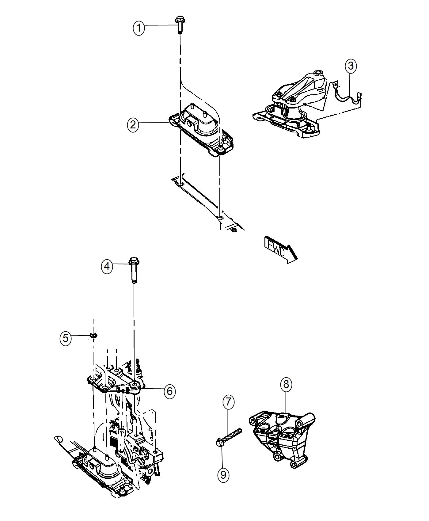 Diagram Engine Mounting Right Side FWD 3.6L. for your 2017 Dodge Grand Caravan   