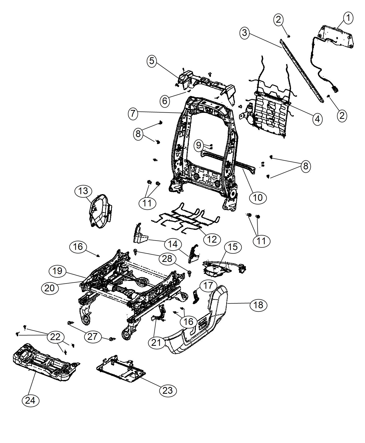 Diagram Adjusters, Recliners and Shields - Driver Seat. for your 2000 Chrysler 300  M 