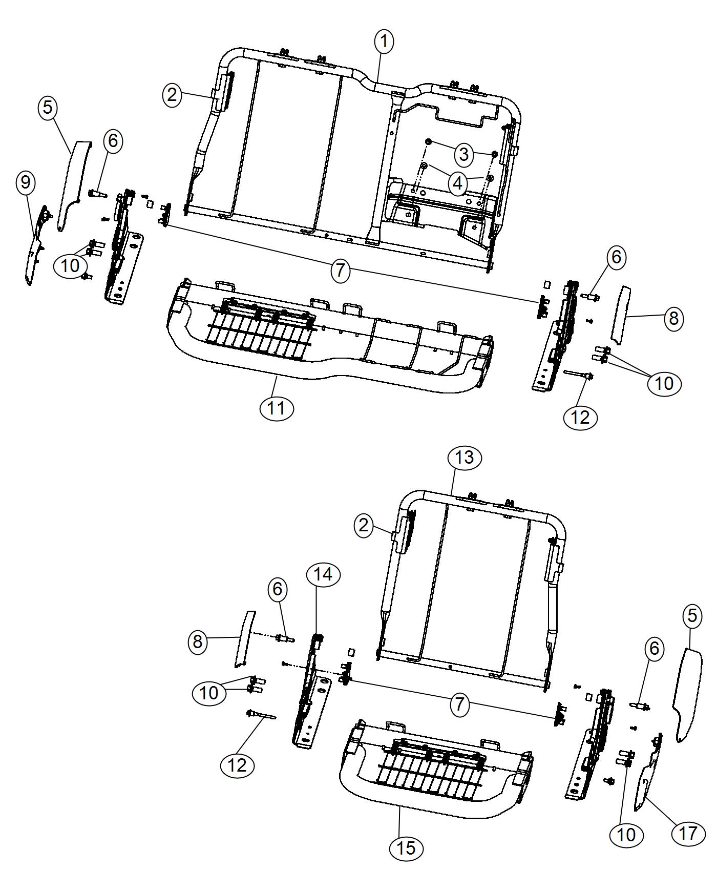 Diagram Crew Cab, Rear Seat Hardware 60/40. for your Ram