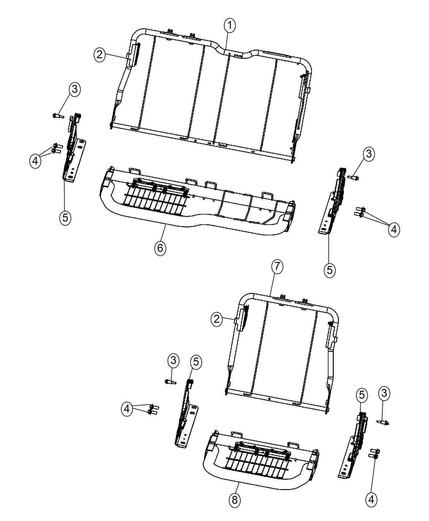 Quad Cab, Rear Seat Hardware 60/40. Diagram