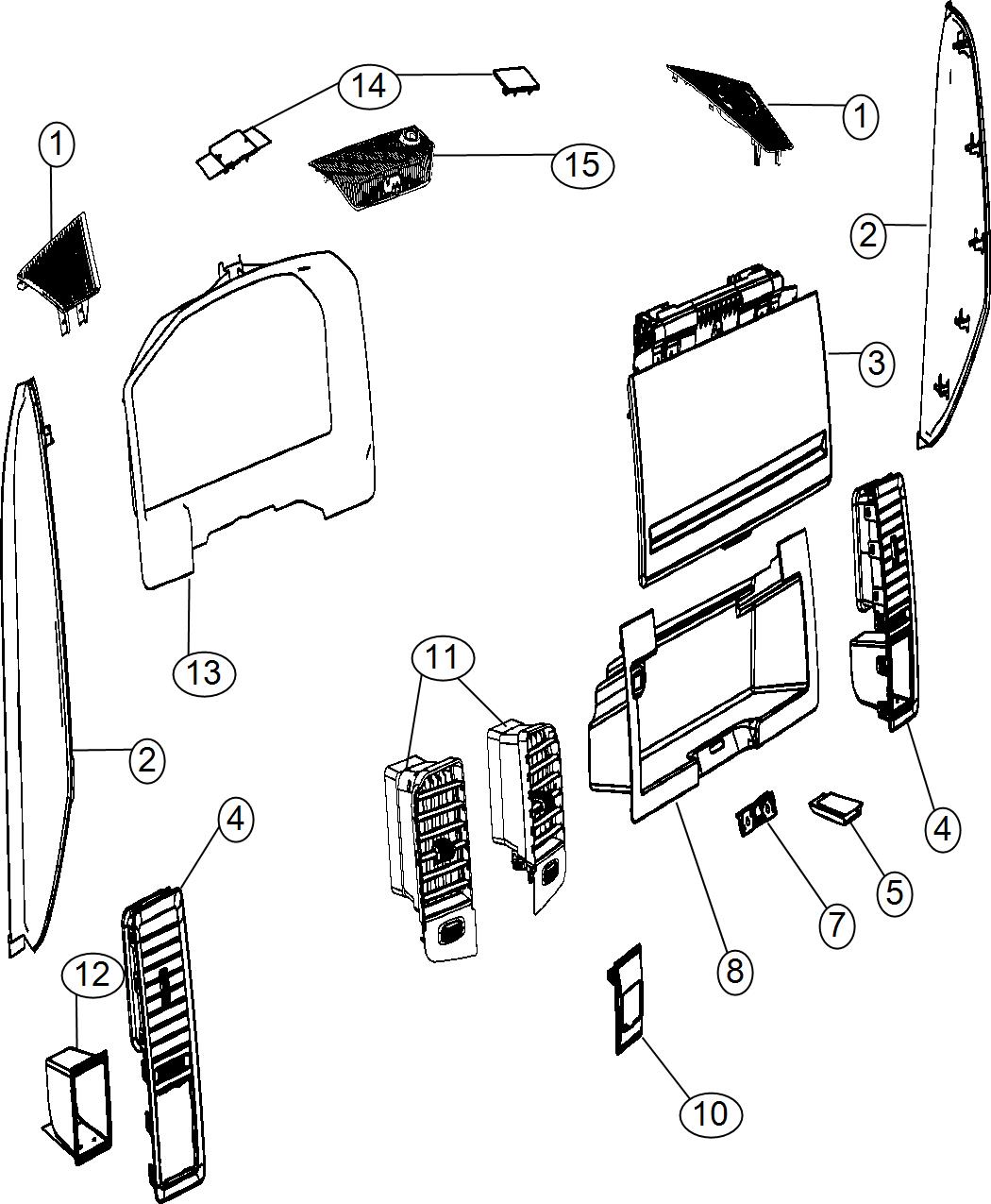 Diagram Instrument Panel Trim [Upper]. for your Ram 1500  