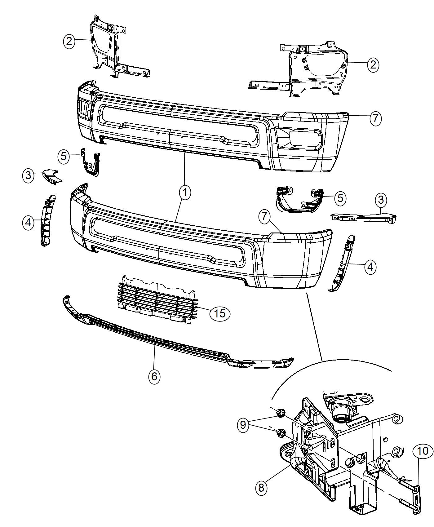 Diagram Bumper, Front. for your 2005 Dodge Ram 1500   