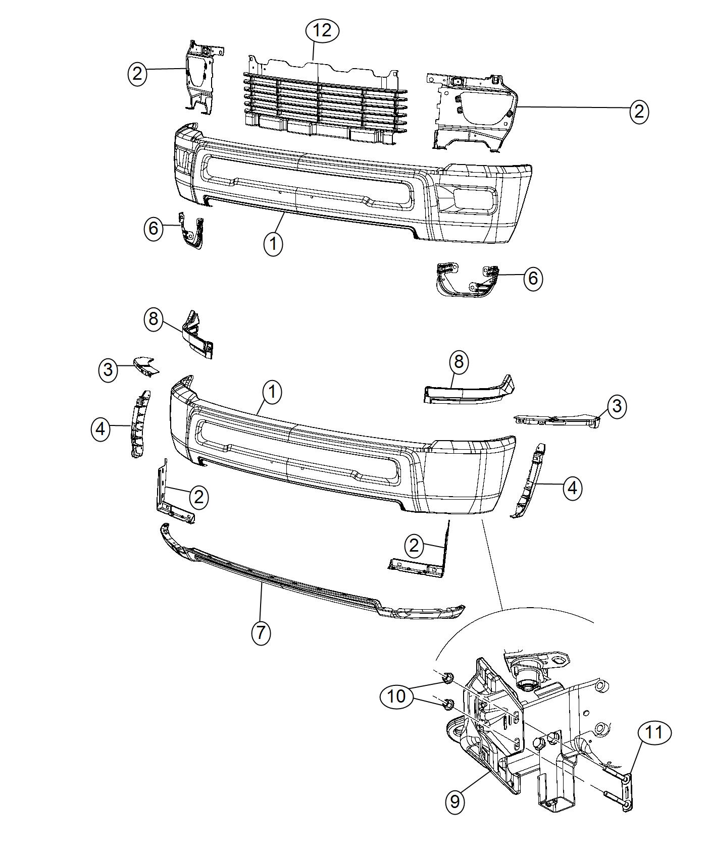 Diagram Bumper Front. for your Dodge Ram 1500  