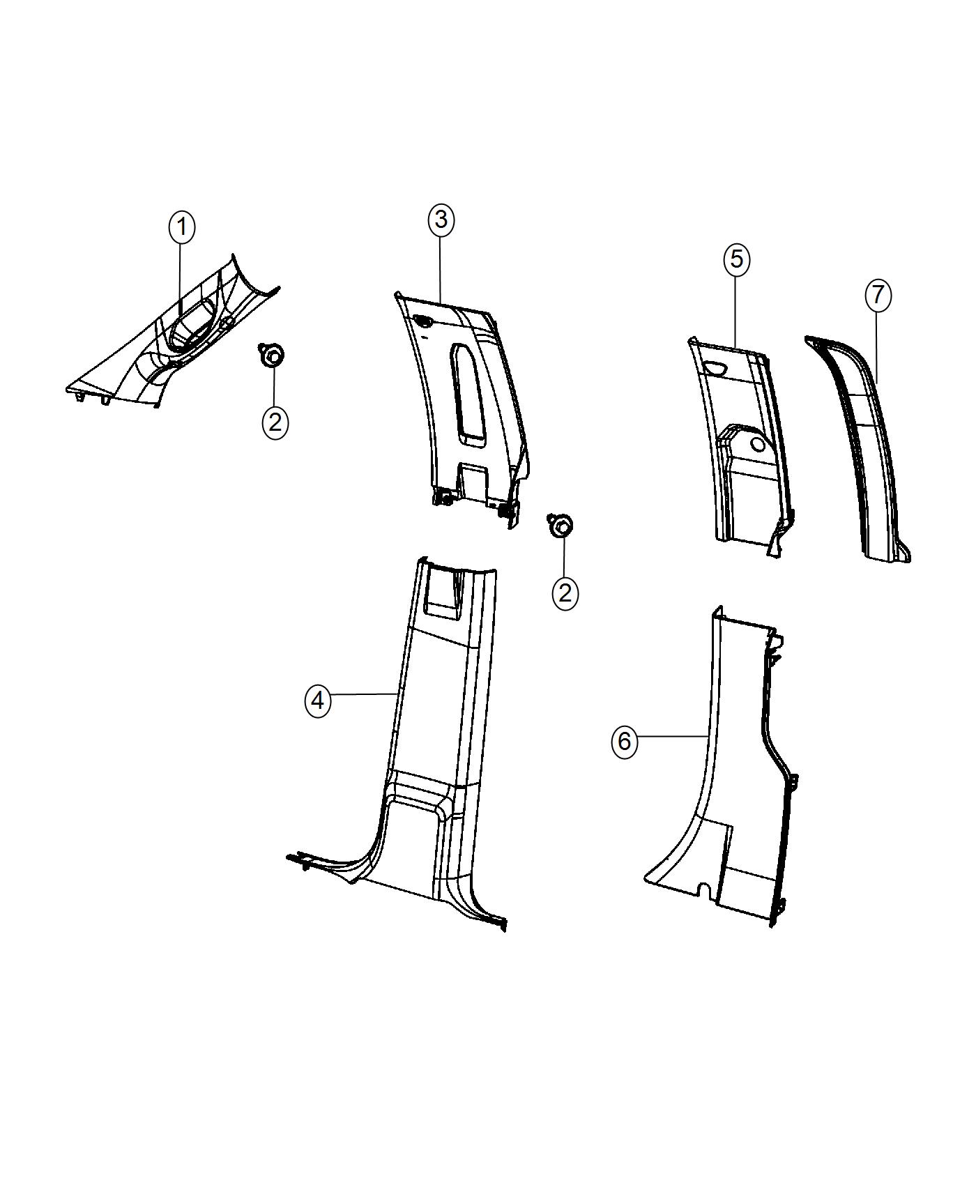 Diagram Interior Moldings and Pillars, Crew Cab. for your Ram