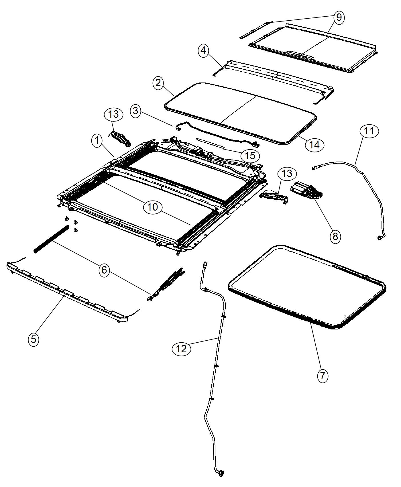 Sunroof Glass And Component Parts. Diagram