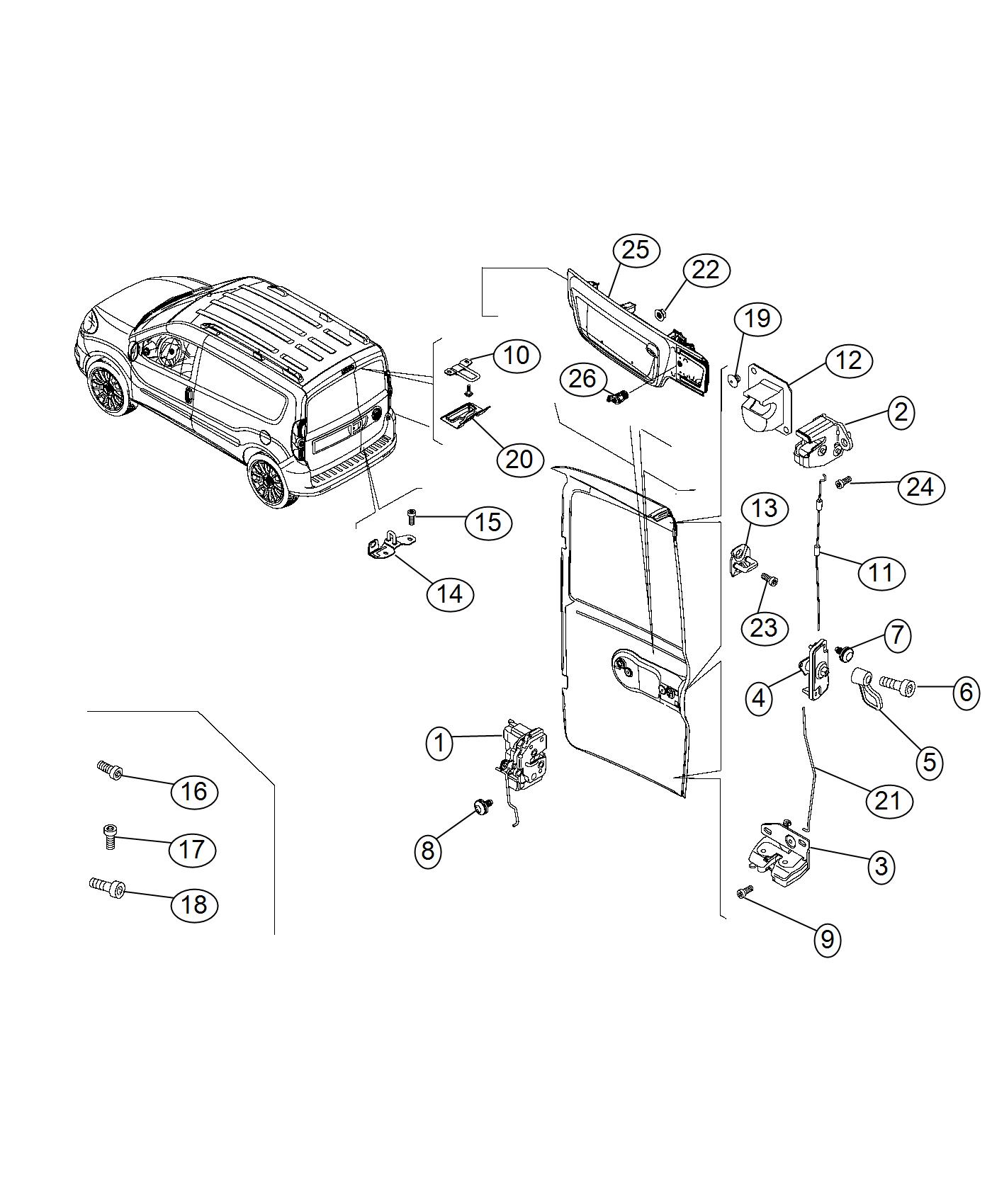 Diagram Rear Cargo Door Latches and Linkage. for your 2021 Dodge Charger   