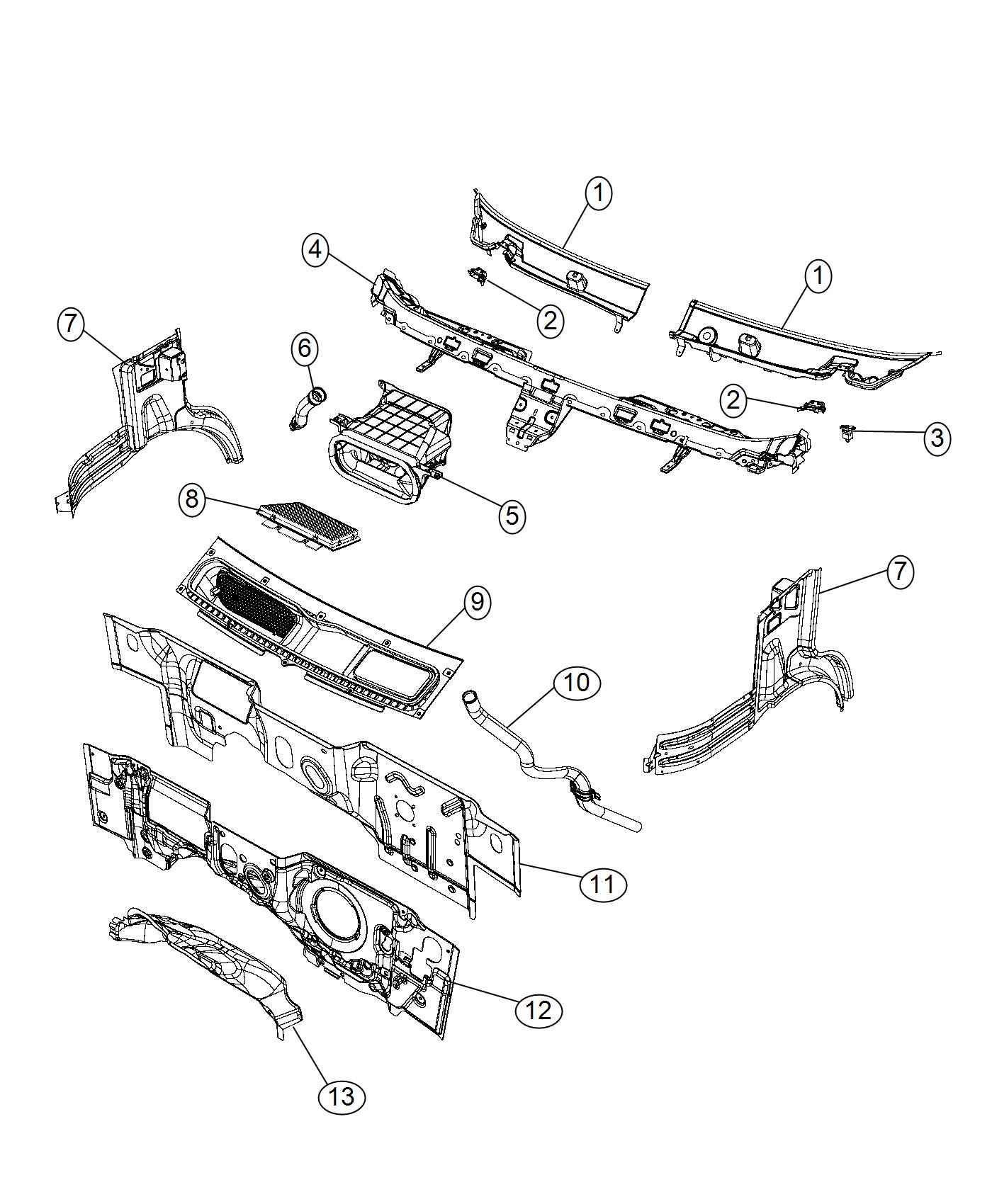 Diagram Cowl , Dash Panel and Related Parts. for your Ram