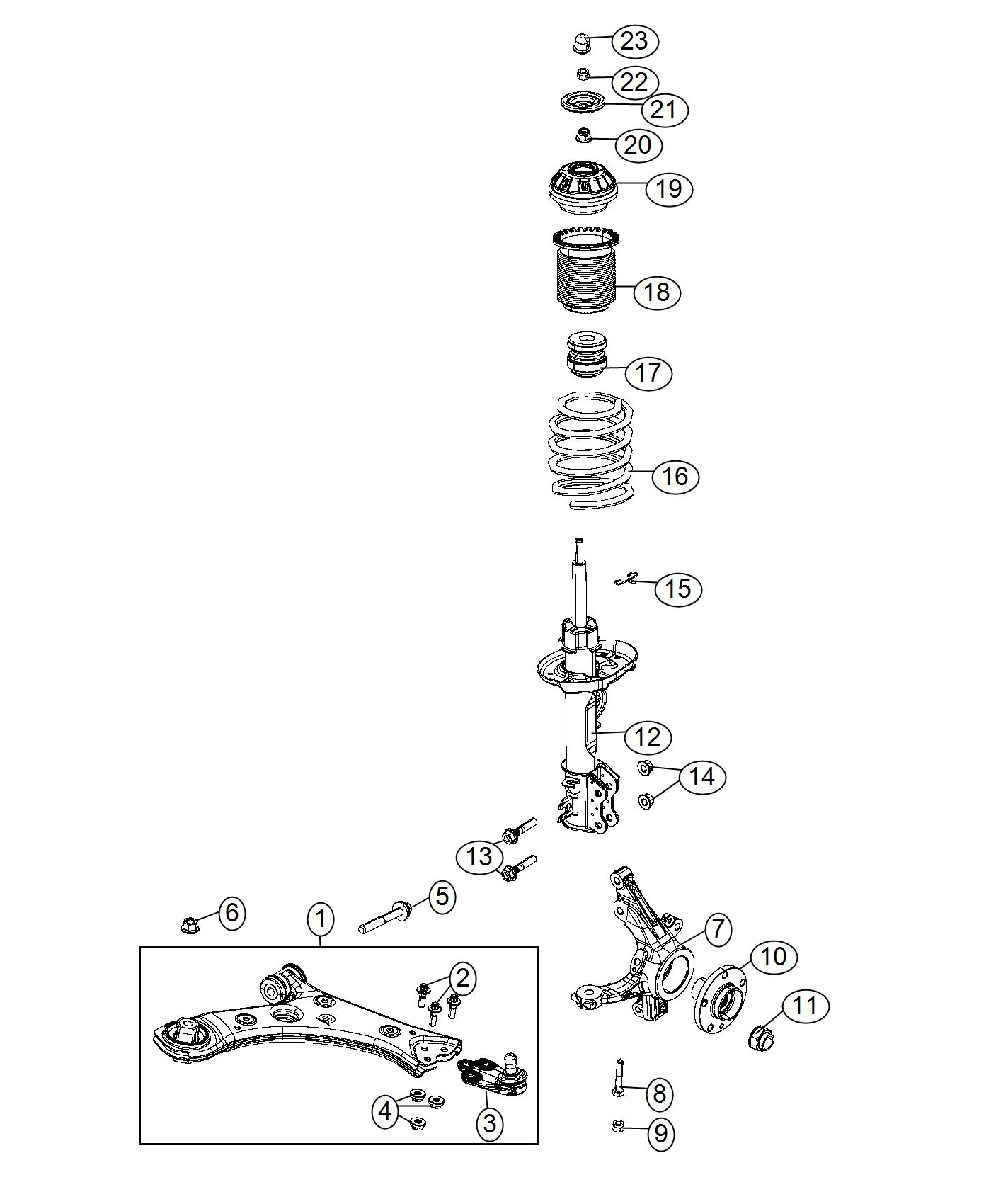 Diagram Front Suspension, Struts and Cradle. for your 2002 Dodge Grand Caravan   