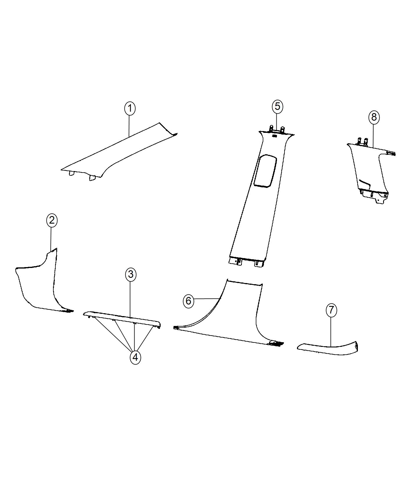 Diagram Interior Moldings and Pillars. for your 2016 Dodge Durango   